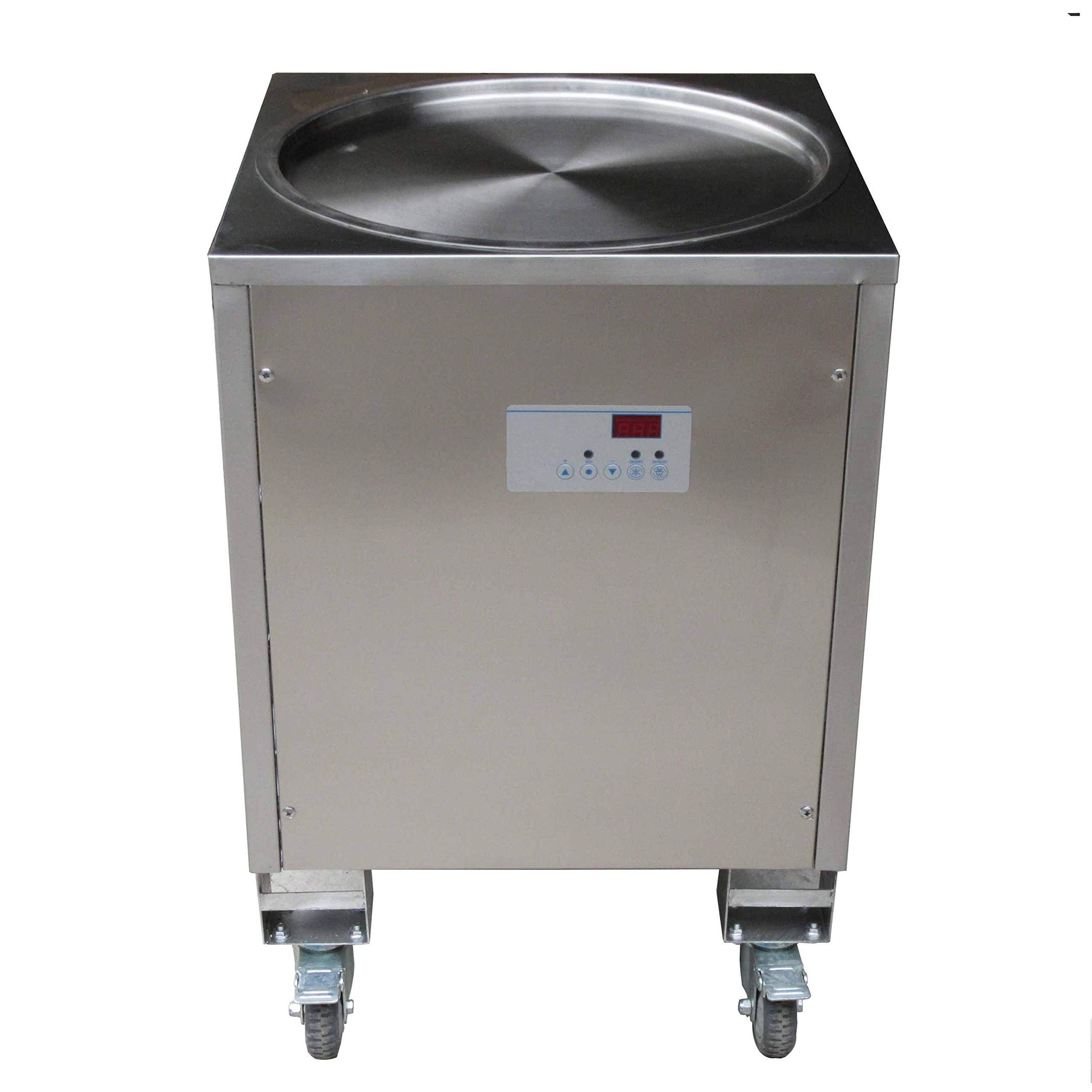 50cm (20 Inches) Commercial Single Round Pan Fried Ice Cream Machine - Instant Stir Fry Ice Cream Maker for Thai Rolled Ice Cream, Perfect for Restaurants, Cafes, and Dessert Shops