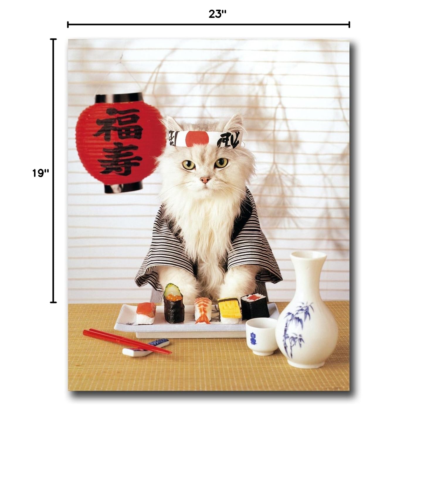 Funny Sushi Cat Kitten #1 Wall Art Print - Honey Framed Picture for Home Decor, Kitchen & Dining Room Wall Hanging