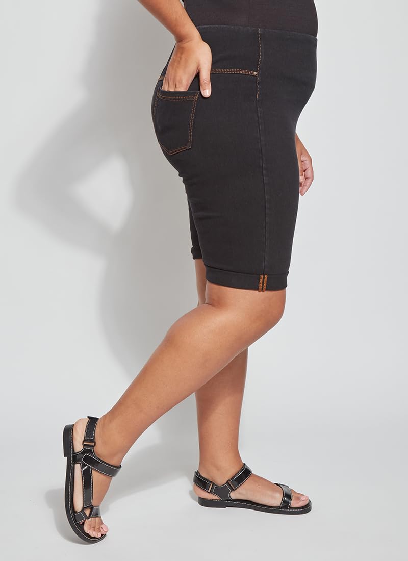 Lyssé Plus Size Boyfriend Jean Shorts for Women - Stretchy Denim Shorts with 4-Way Comfort Fit (Midtown Black, 1X) | Casual Summer Outfits & Beach Wear