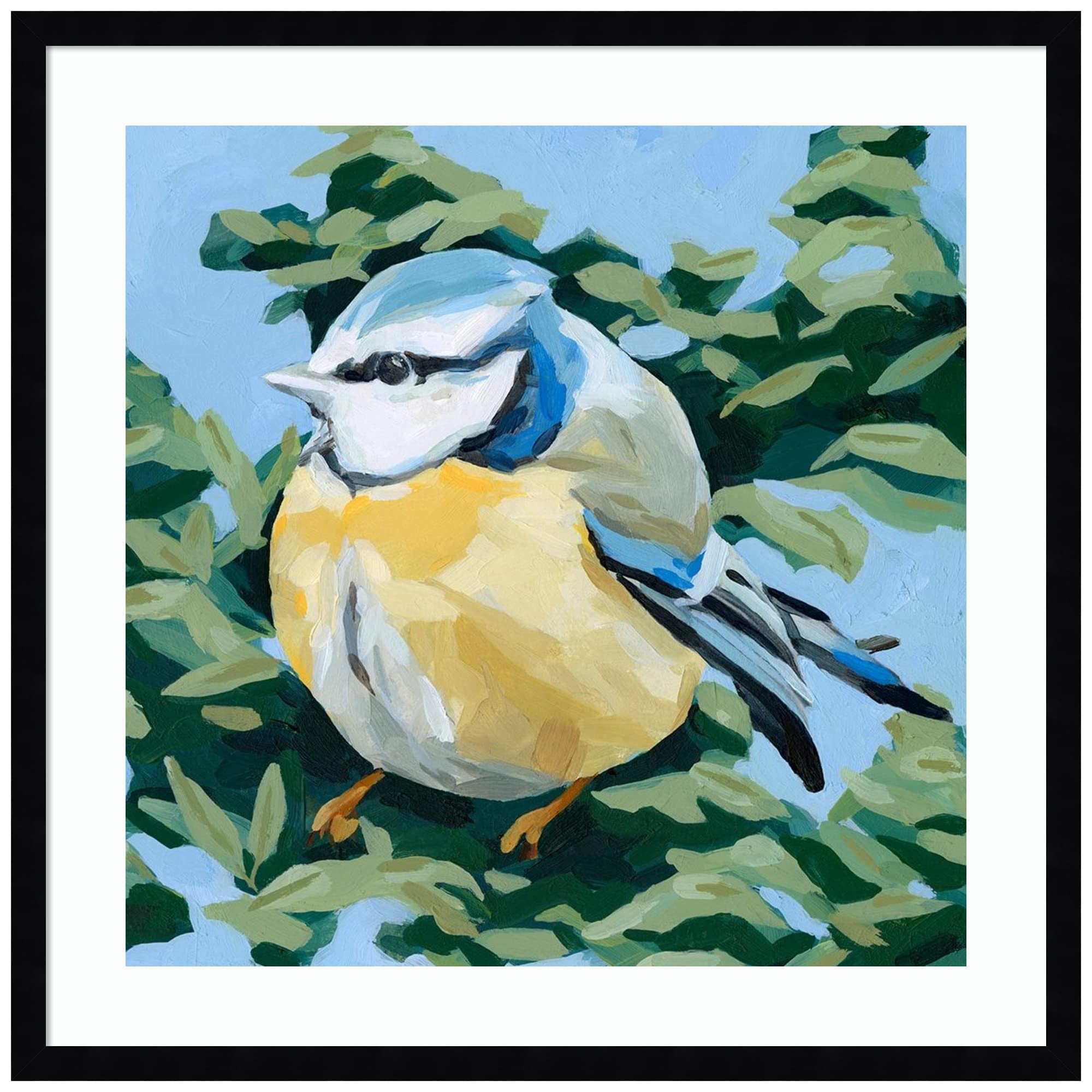 Emma Scarvey Painterly Bird II Wood Framed Wall Art Print - 25x25 Inch Modern Black Frame - Home & Office Decor for Living Room, Bedroom, Study