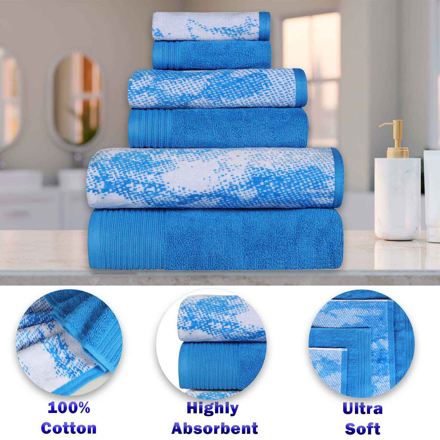 Premium 8-Piece Cotton Quick-Drying Towel Set - Solid & Marble Patterns for Bath, Beach, Gym, and Spa | Ultra Absorbent & Soft Bath Towels for Home & Travel