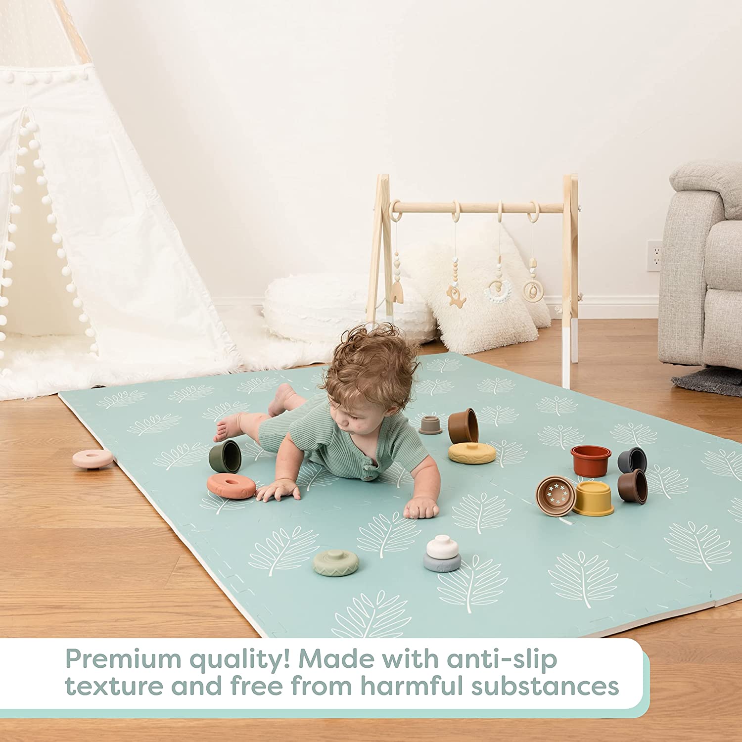 Leaf Theme Puzzle Play Mat Tiles - Soft Foam Flooring for Kids & Toddlers - Perfect for Playrooms, Daycares, and Learning Activities