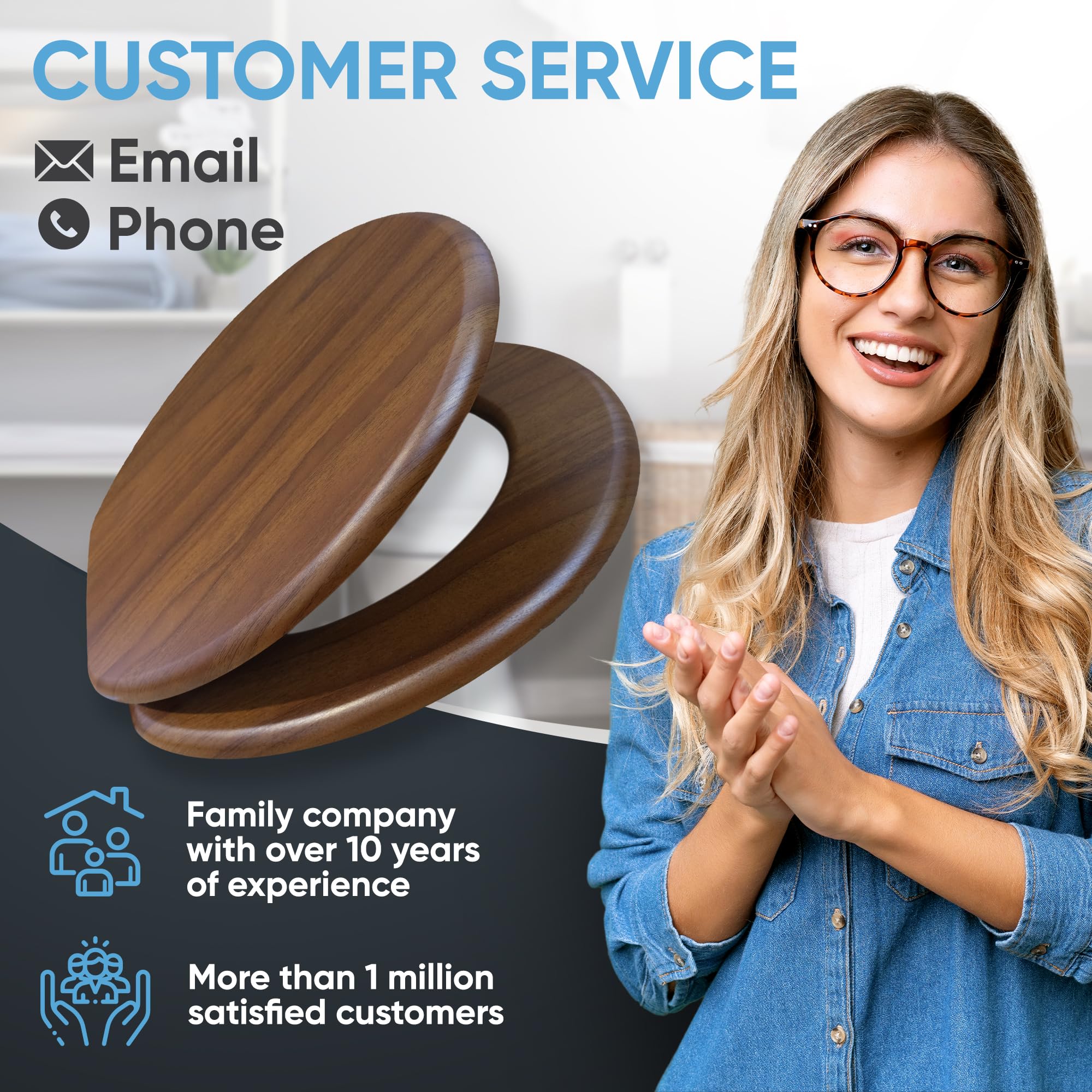 Sanilo Soft Close Toilet Seat ROUND - Quiet Slow Close Lid & Seat with Strong Bumpers & Hinges - Mahogany Wood Bathroom Toilet Seat - Perfect for Home, Hotel, and Office Use