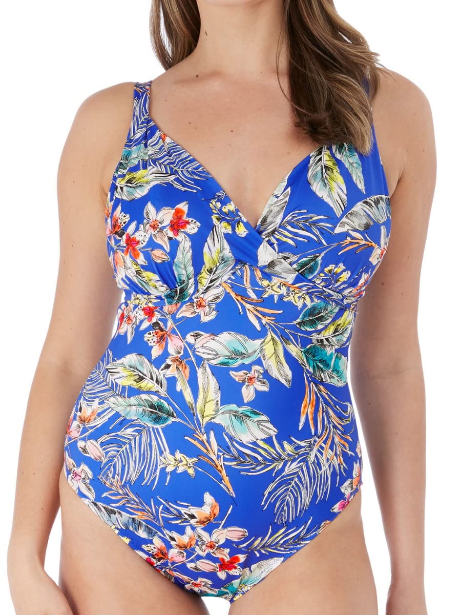 Fantasie Women's Burano Underwire Wrap Plunge Swimsuit - 34FF Bra Size - Pacific Blue - Supportive Swimwear for Beach, Pool & Vacation