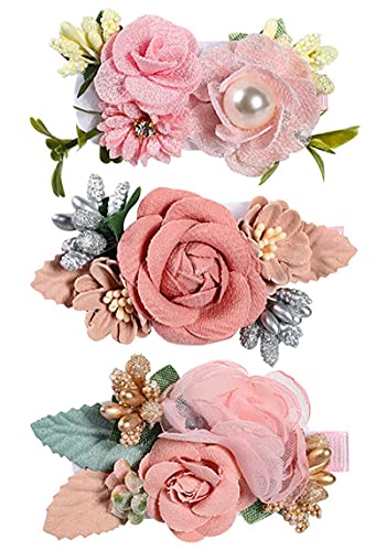 Flymind 3-Piece Baby Girls Floral Hair Bow Clips - Cute Flower Barrettes Hair Accessories for Newborns, Infants, Toddlers & Kids - Perfect for Parties, Photos & Everyday Style
