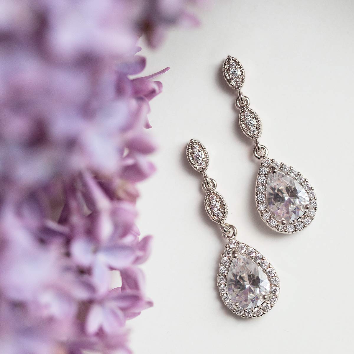 A+O Bridesmaid Earrings: Teardrop Cubic Zirconia Crystal Dangle Earrings in Silver, Gold, Rose Gold - Perfect for Weddings, Parties, and Special Occasions