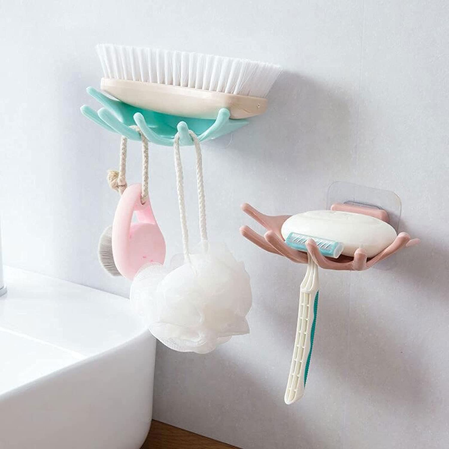 Non-Slip PVC Soap Dish with Strong Adhesive - Drainable Bathroom Soap Holder Tray (Blue) - Perfect for Showers, Sinks & Countertop Organization