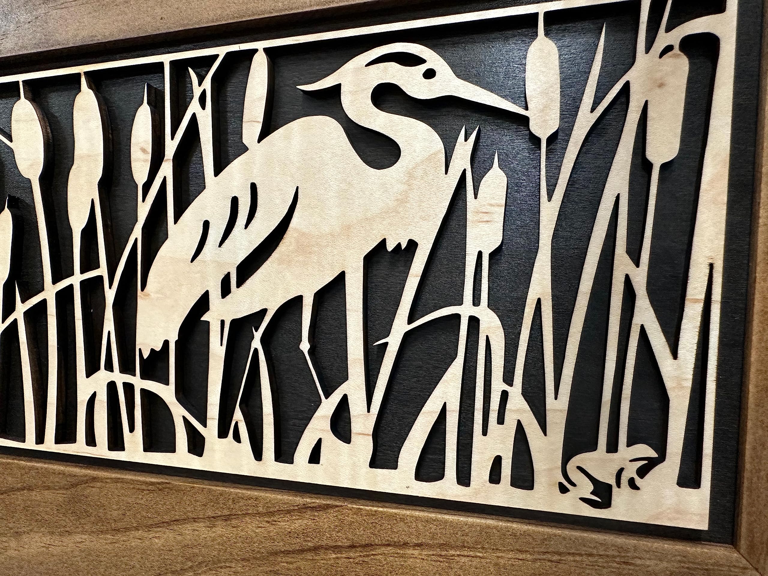 Hidden Gun Storage Cabinet with Heron in Cattails - Wall Mounted Concealed Gun Safe for Secure Firearm Storage by Bellewood Designs | Perfect for Home, Office & Cabin Security