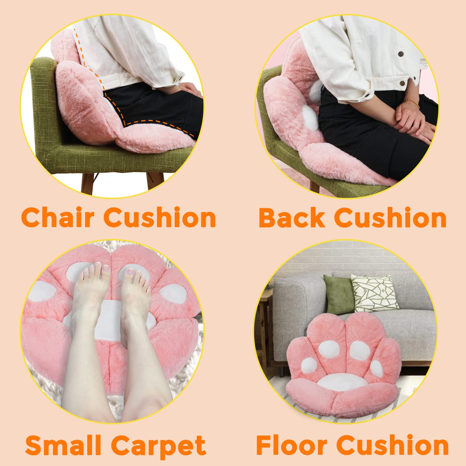 ELFJOY Plush Cat Paw Chair Cushion - Soft Comfort for Office & Gaming Chairs - 80x70cm Pink Home Decor Pillow - Perfect for Work, Study, and Relaxation