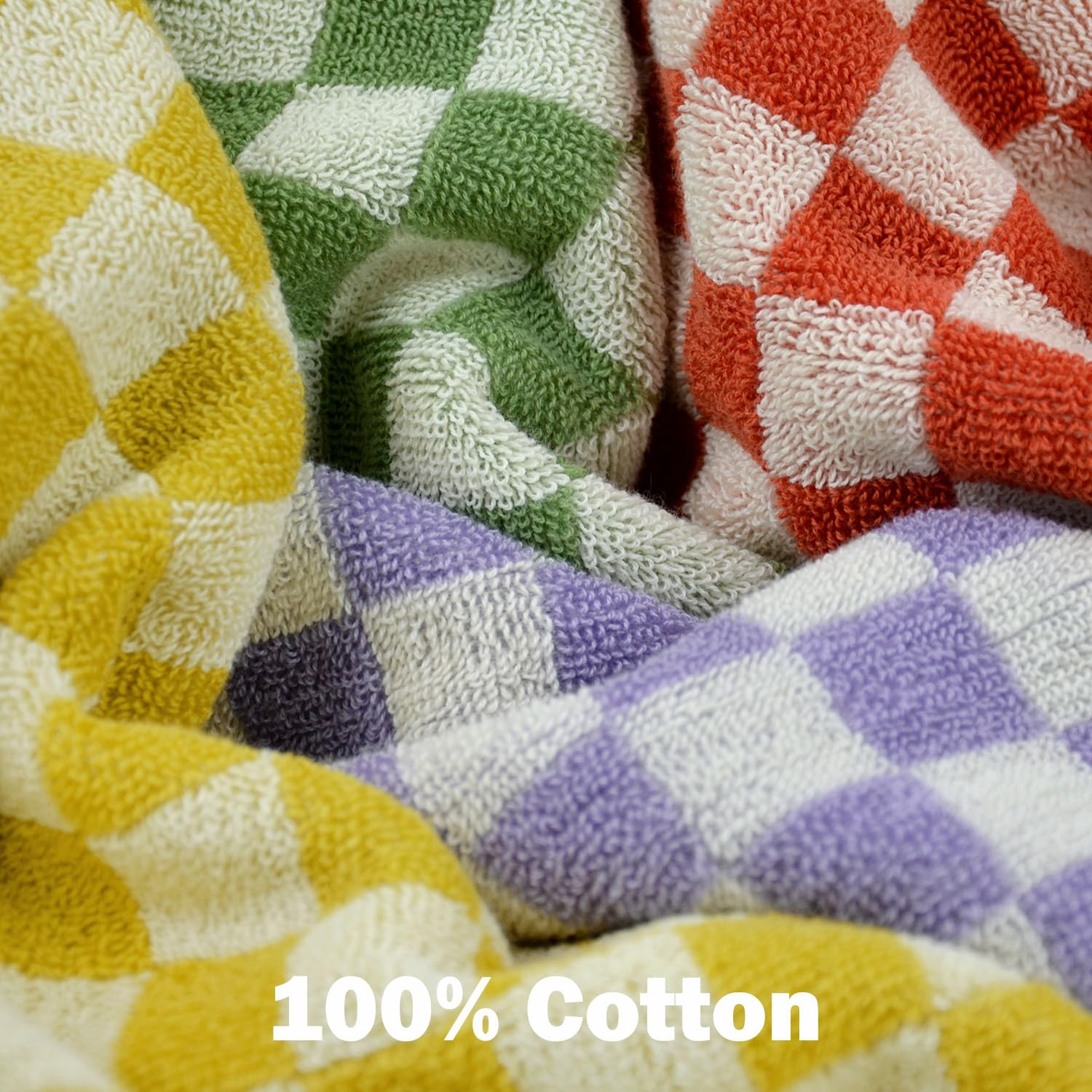 Premium 4-Pack Cotton Checkered Washcloths for Face & Body - 13x13 Inch Soft Bath Towels, Shower & Kitchen Use - Ideal for Daily Cleansing, Spa Days & Thoughtful Gifts