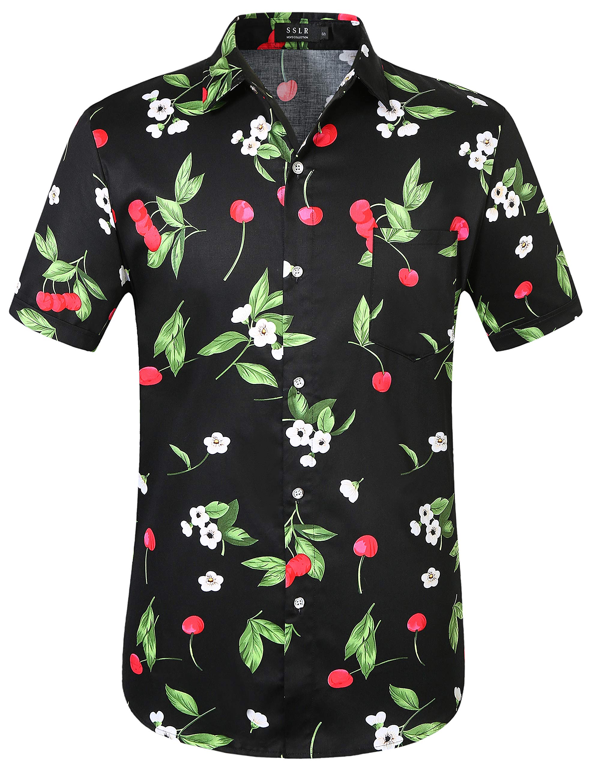 SSLR Men's Casual Short Sleeve Button-Down Hawaiian Shirts - Tropical Print Summer Shirts for Beach, Vacation & Outdoor Activities