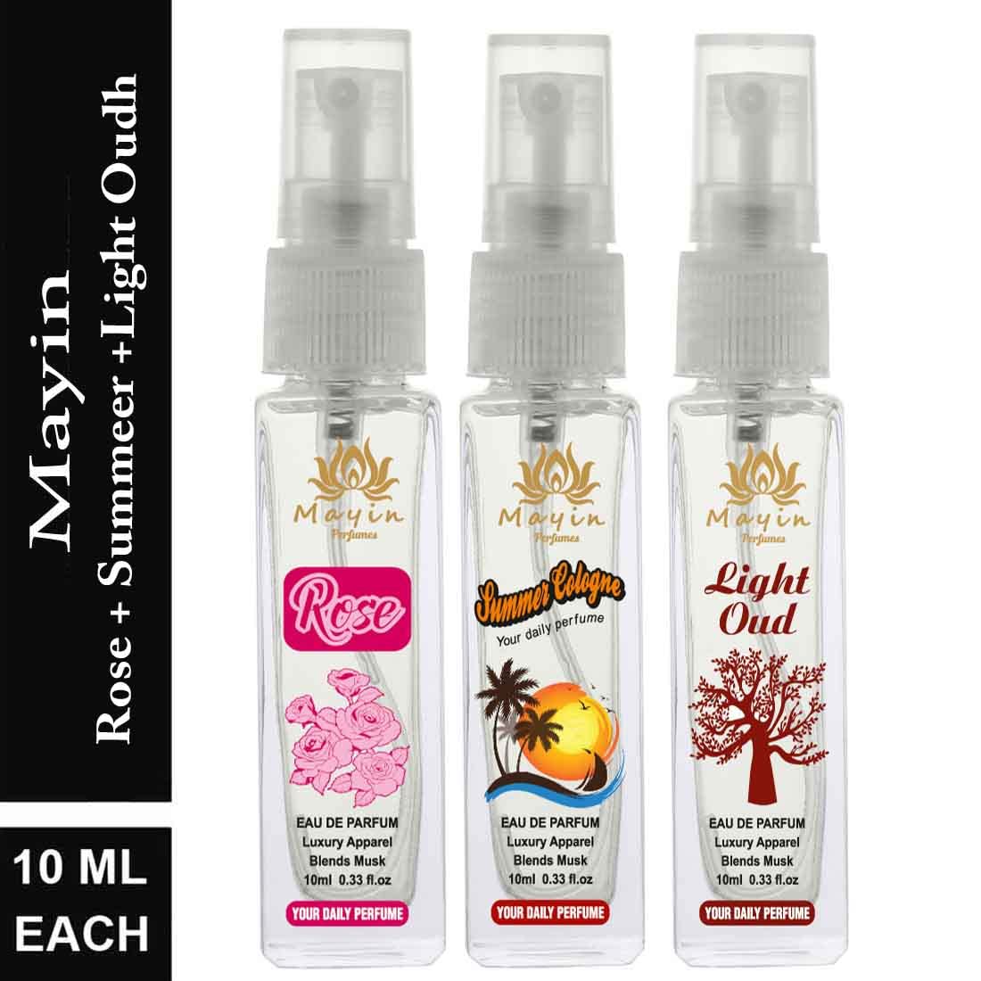 Mayin Rose Summer Cologne - Light Oudh Eau De Parfum & Pocket Perfume Set for Women (30ml x 3 Pack) | Floral Fragrance for Date Night, Office & Special Occasions