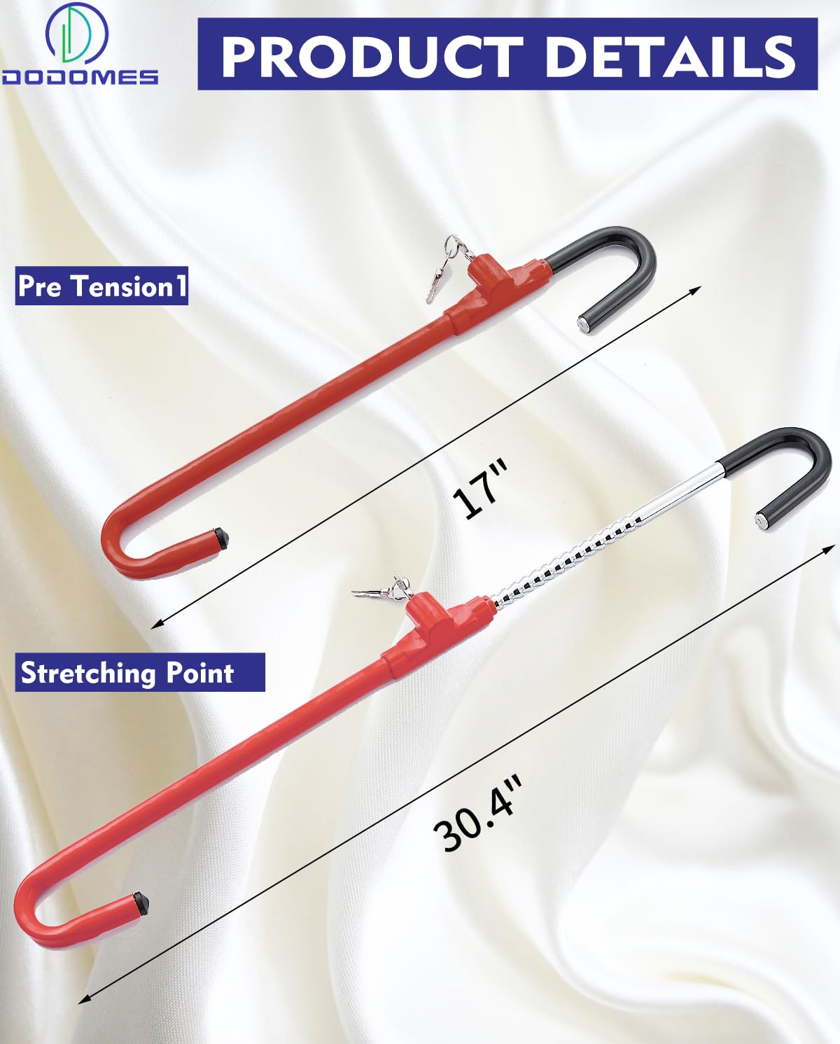 Universal Anti-Theft Steering Wheel Lock for Cars - Retractable Hook Design with Pedal Brake Lock | Dodomes Car Security Device (Red) | Perfect for Parking Security & Vehicle Theft Prevention
