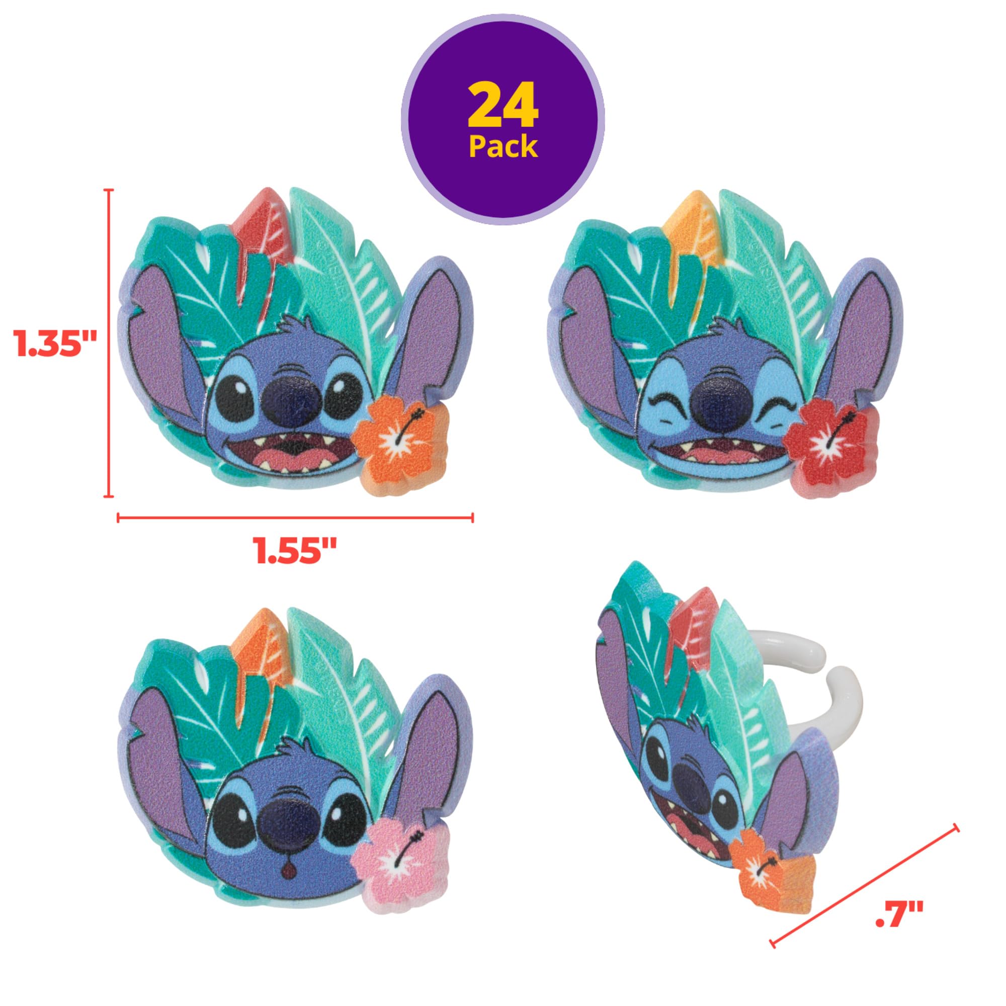 Disney Stitch 'Ohana Cupcake Rings - 24 Pack Lilo & Stitch Cake Toppers for Birthday Parties, Baby Showers & Celebrations | Food Safe Cupcake Decorations for Cakes, Cupcakes & Desserts