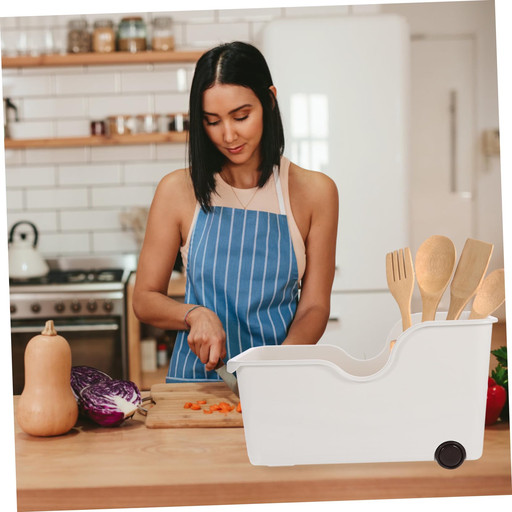 Sturdy Kitchen Cutlery Organizer with Wheels - Pantry Storage Bins for Countertop Utensil Organization | Perfect for Small Kitchens, Food Prep Areas & Home Organization