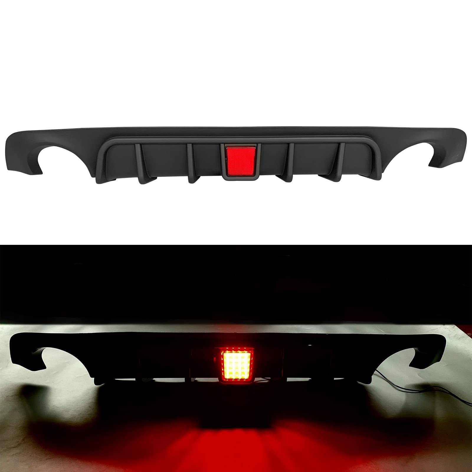 FREEMOTOR802 Matte Black Rear Diffuser with LED Brake Light for 2018-2024 Infiniti Q50 | PP Rear Bumper Molding Lower Lip Splitter Spoiler Valance Panel | Exterior Styling Trim Kit Upgrade for Sporty Look & Enhanced Aerodynamics