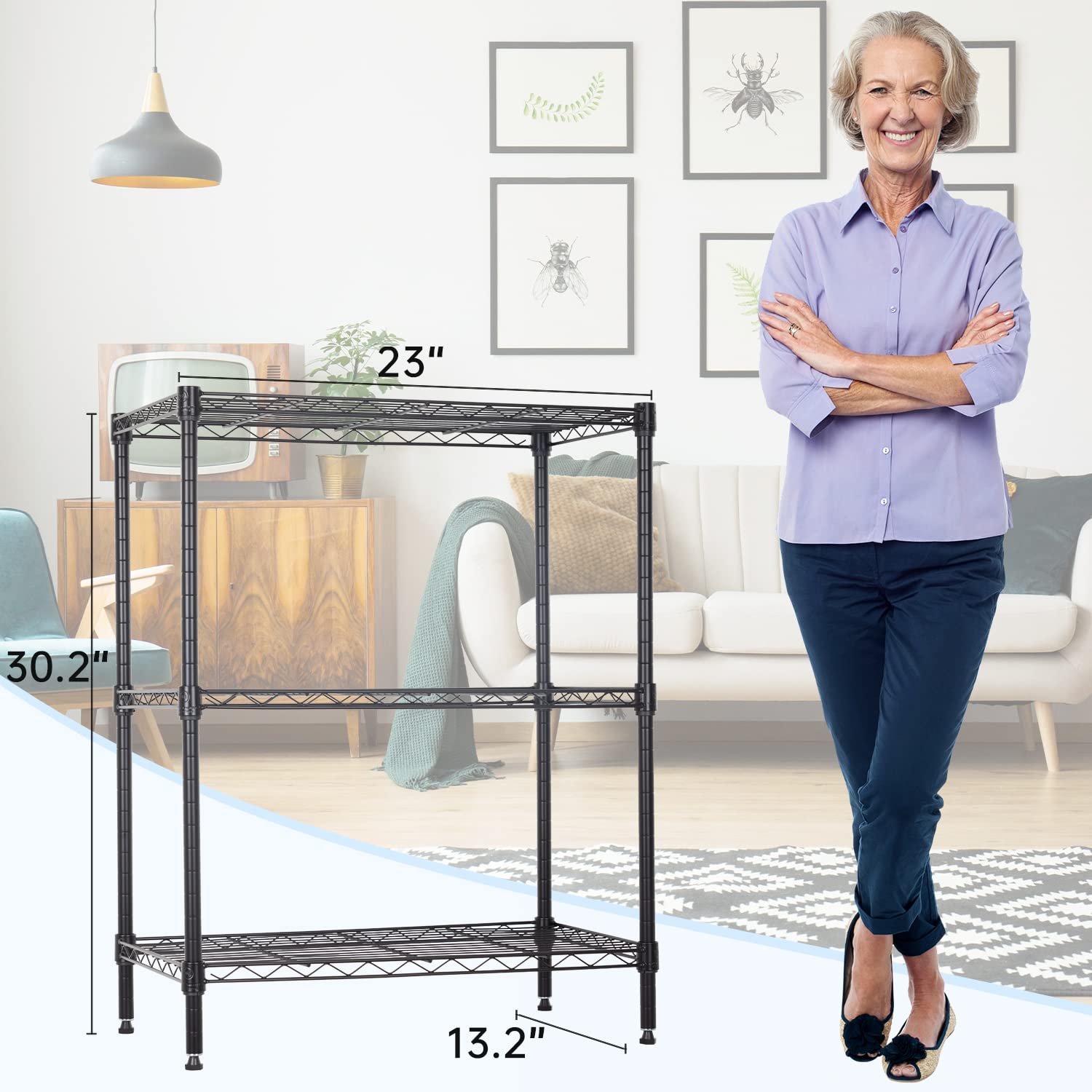 Best Adjustable 3-Tier Metal Storage Shelves - Heavy Duty 450Lbs Capacity Wire Shelving Unit for Kitchen, Garage, Office - Space Saving Organizer Rack (23