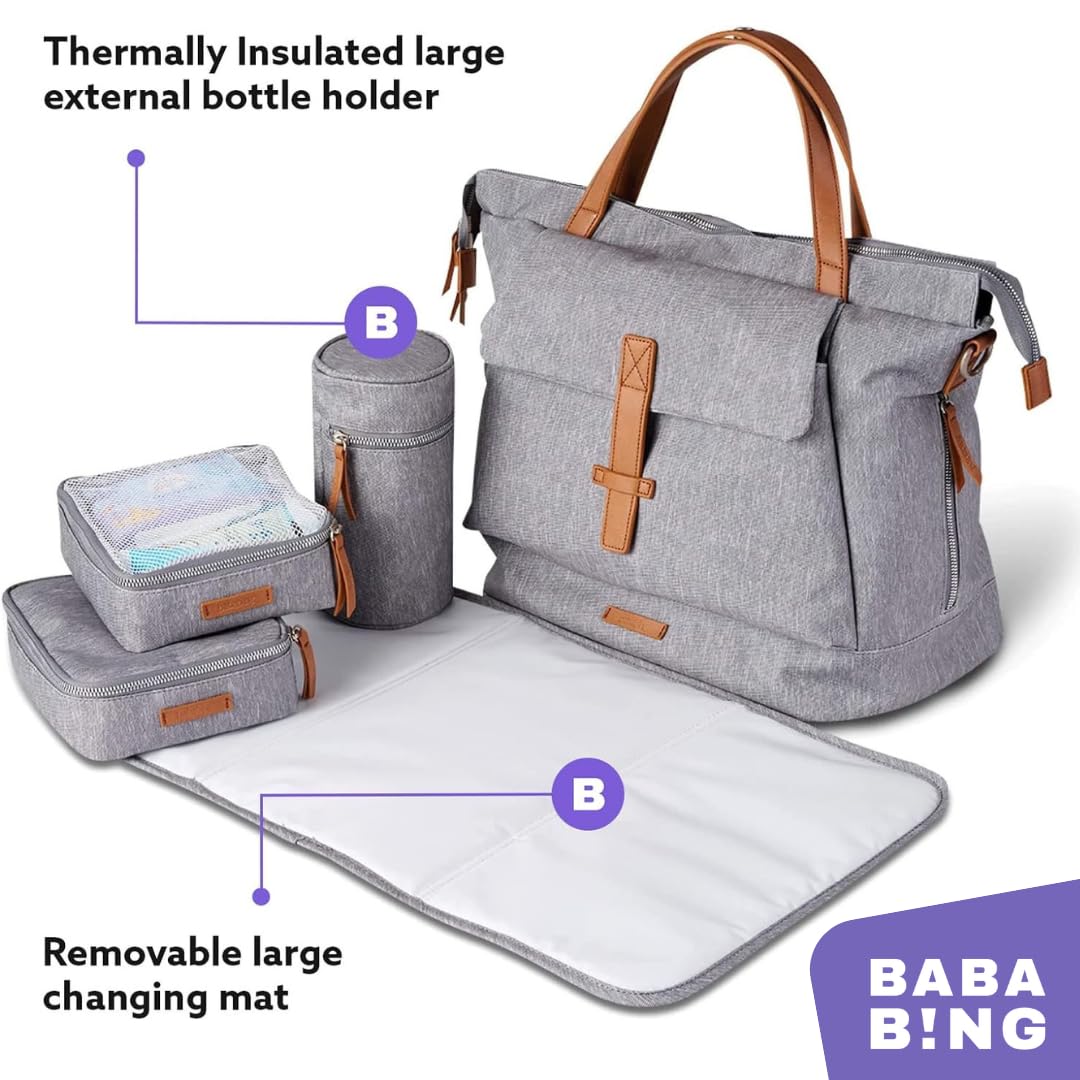 Erin Tote Backpack Changing Bag - Multifunctional Diaper Bag with Changing Pad, 2 Removable Pouches, Insulated Bottle Pocket & Stroller Straps - Perfect for Moms & Baby Essentials - Grey BB75 | Ideal for Travel, Daycare & On-the-Go Parenting