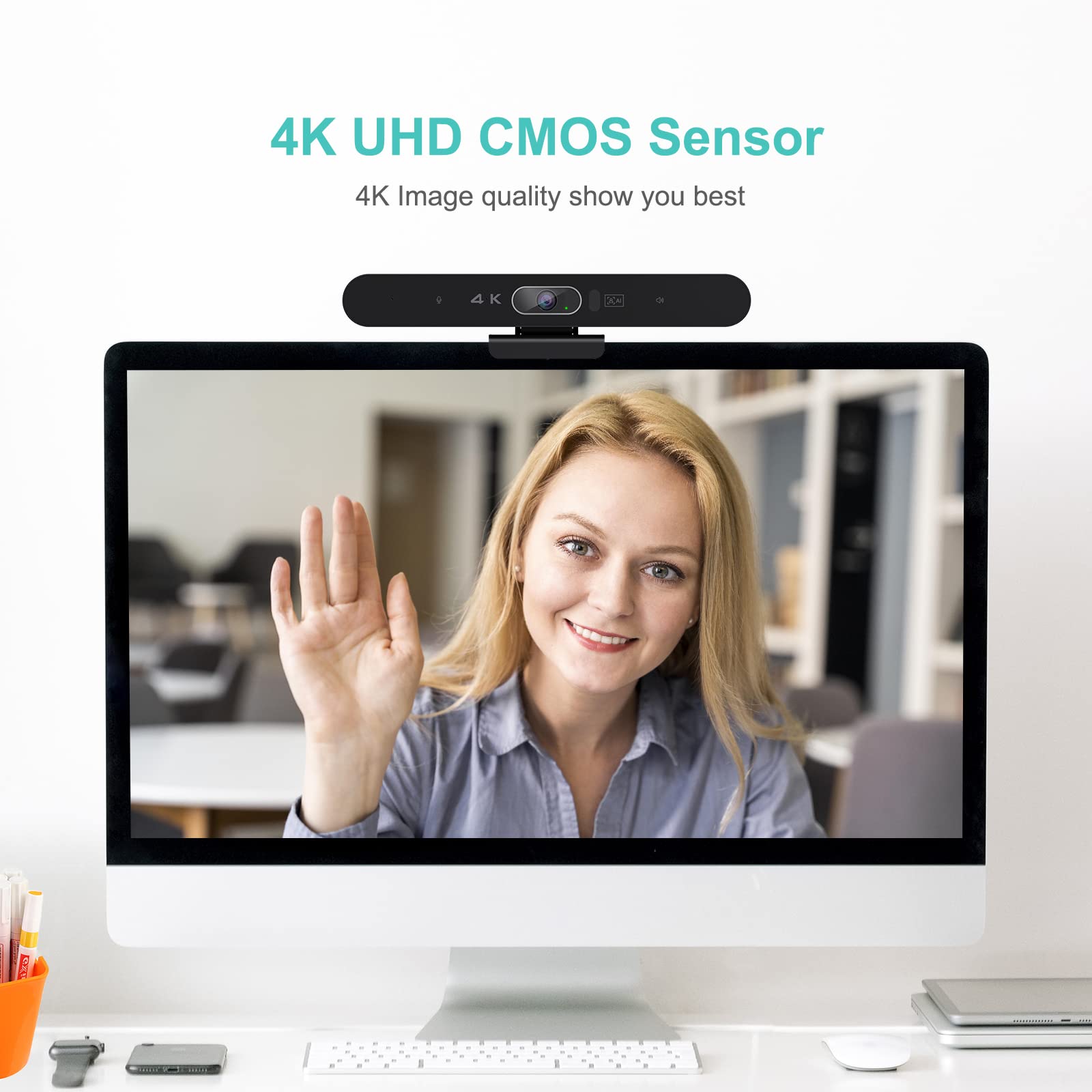 4K Pro Audio Video Conference Webcam with Remote Control - AI-Powered HD Camera with Built-in Mic & Speaker for PC, Laptop, Monitor (Windows Compatible) - Perfect for Zoom, Teams, Skype Meetings, Remote Work & Online Classes