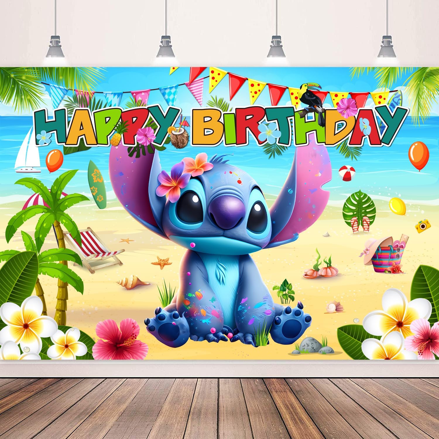 5x3ft Happy Birthday Backdrop - Tropical Hawaiian Beach Theme Party Decorations for Birthday, Luau, Summer & Poolside Celebrations | Titenmaoyi Premium Photo Background