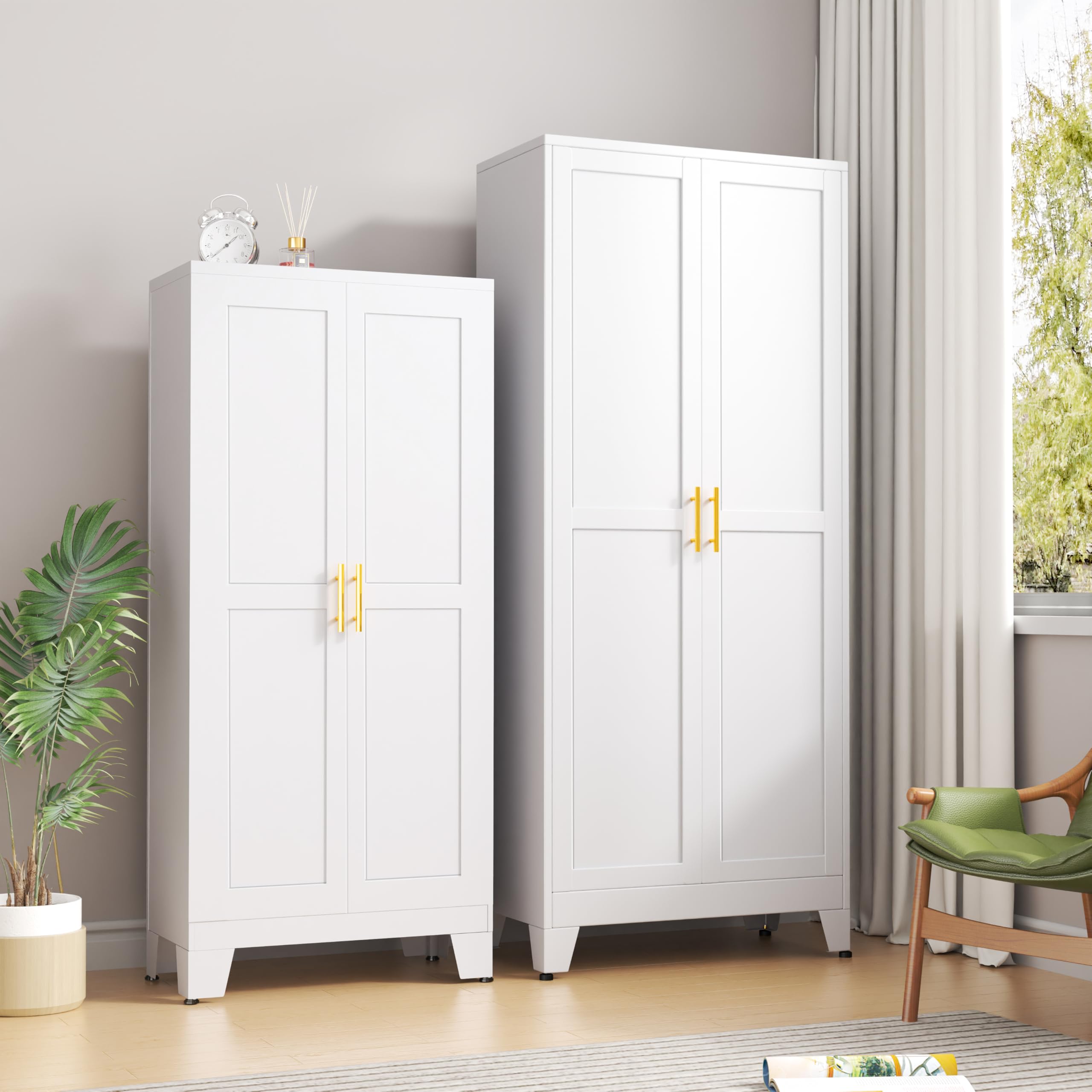 White Metal Storage Cabinet with Doors & Shelves - 74.8