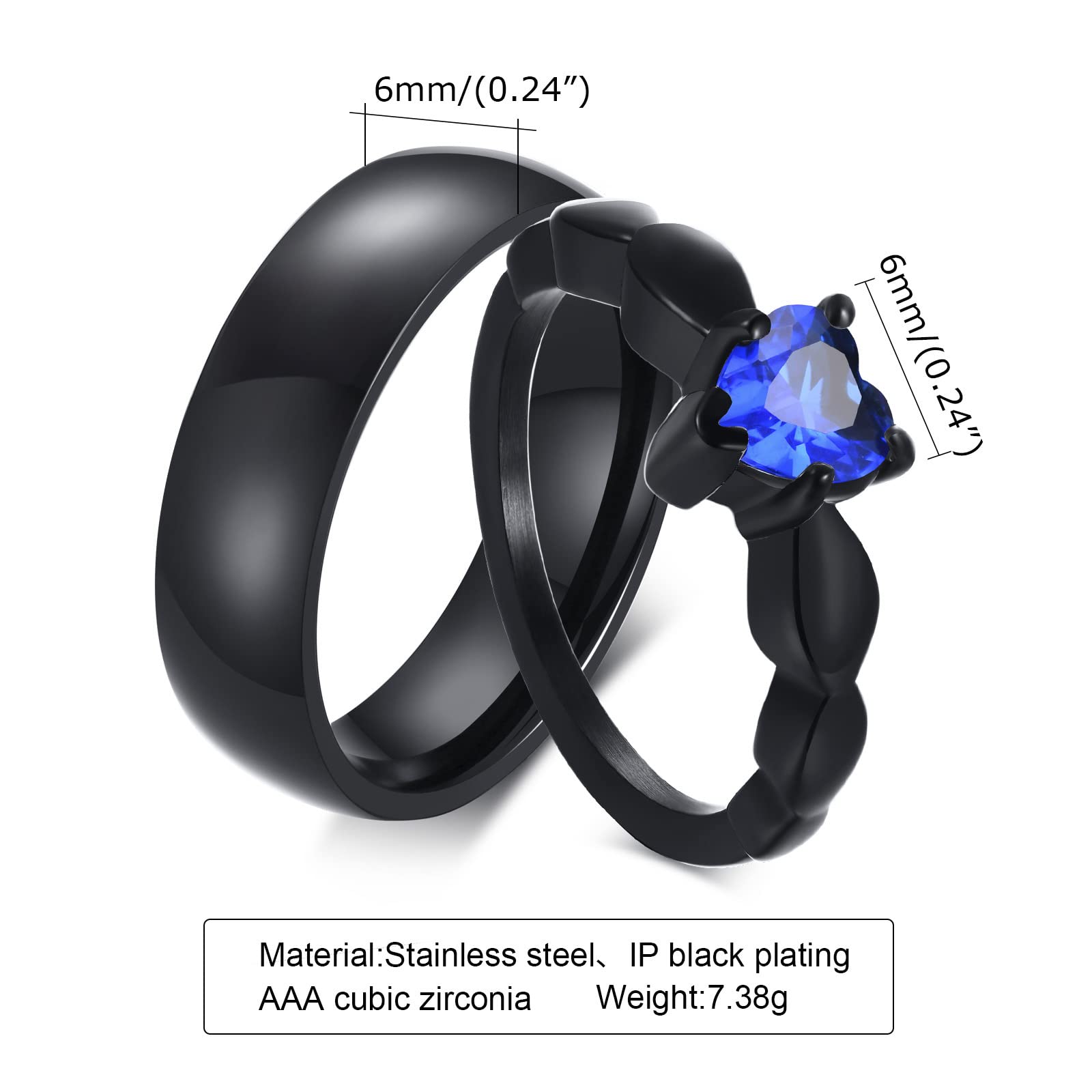 VNOX 2-Piece Custom Couple Rings Set - His & Hers Stainless Steel Promise Rings, Wedding Bands & Engagement Rings for Men & Women | Perfect for Anniversaries, Valentine's Day & Romantic Gifts