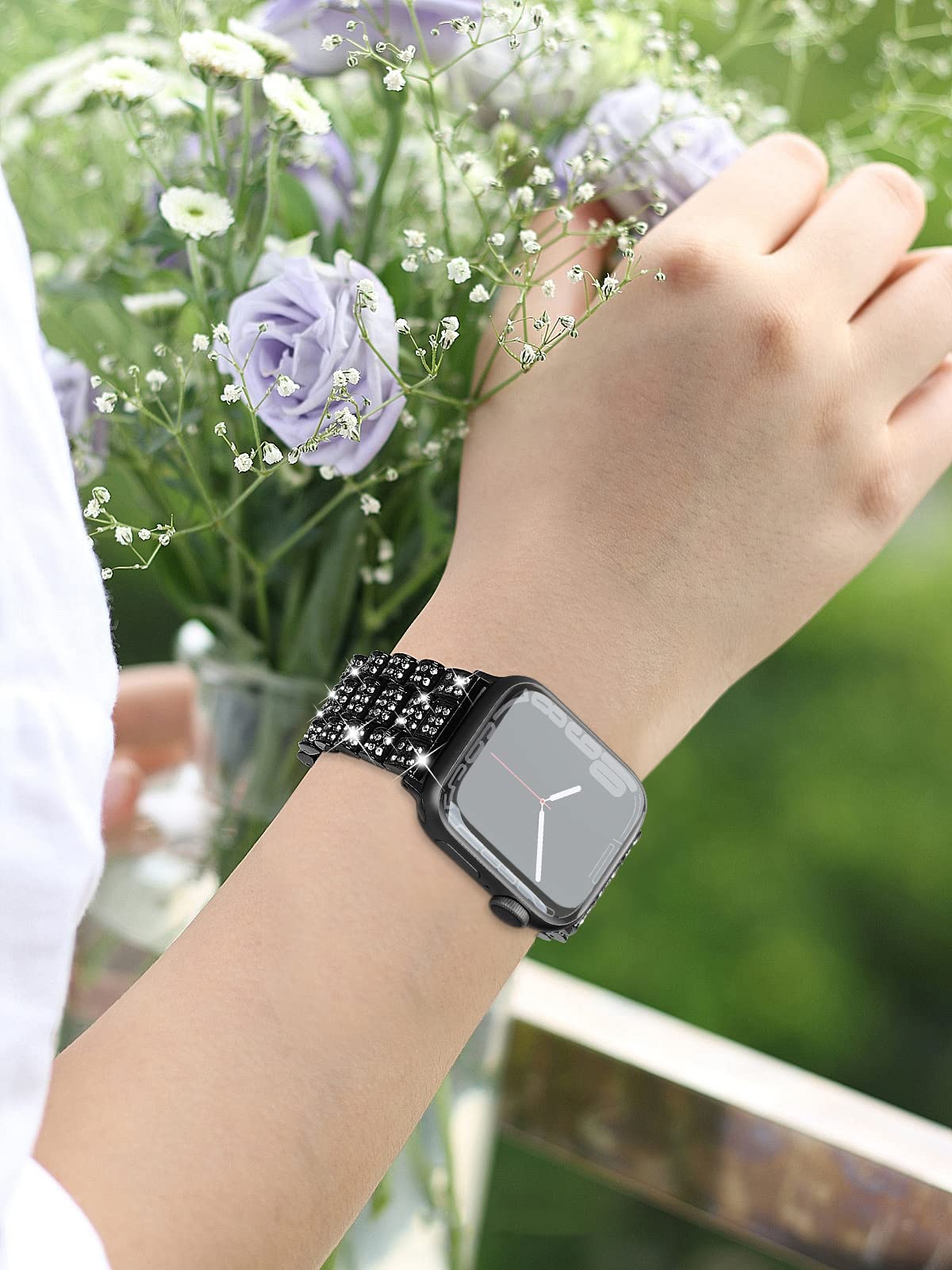 Sparkling Diamond Metal Apple Watch Band for Women - Compatible with Series 10/9/8/7/6/SE/5 & All Models (38mm-49mm) | Elegant Bling Accessory for Parties, Weddings & Special Occasions