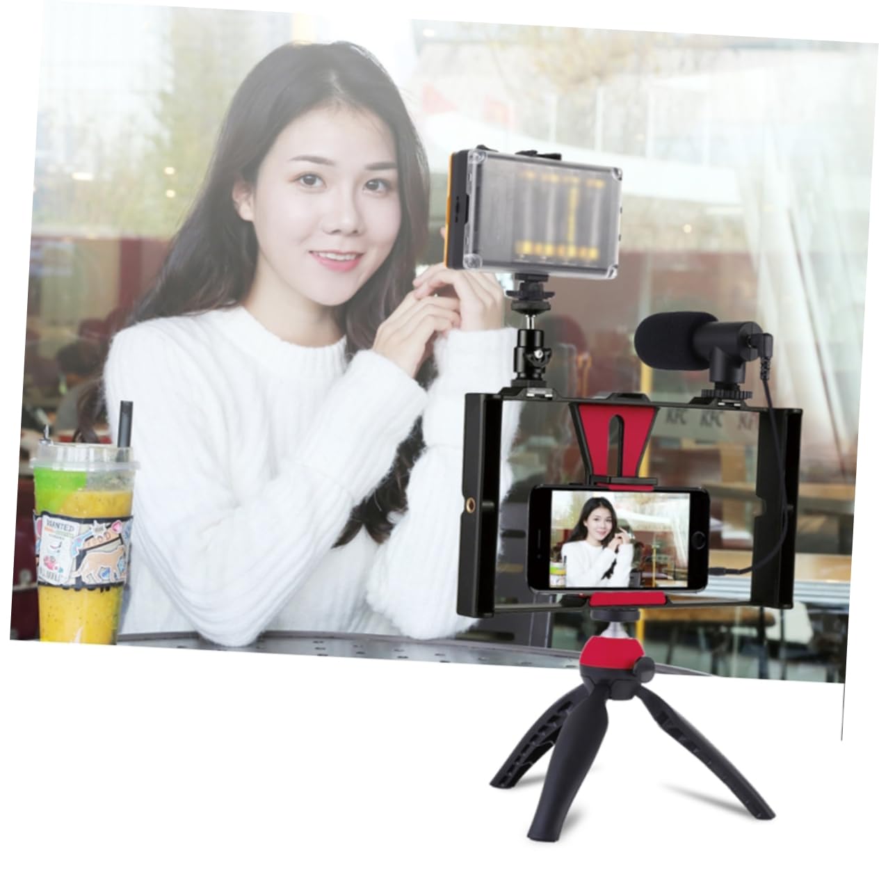 FONDOTIN 1 Set Cell Phone Stand Holder with Microphone Mount - Adjustable Desk Phone Tripod for Livestreaming, Makeup Tutorials, Video Calls, and Content Creation - Durable Phone Stabilizer Bracket for Enhanced Streaming Experience