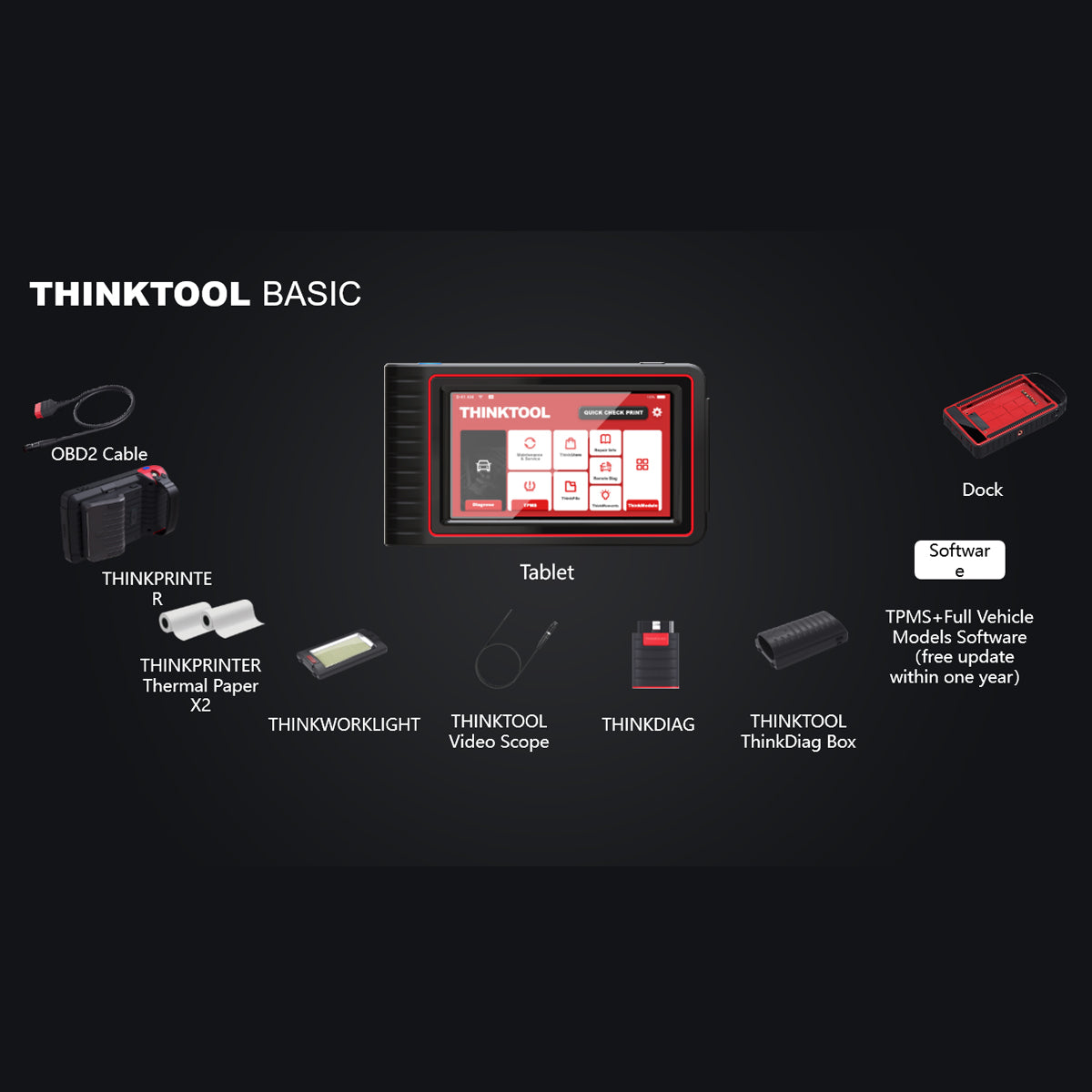 THINKTOOL 7 Inch Professional OBD2 Scanner Tablet - Vehicle Diagnostic Scan Tool for Car, Truck & SUV | Read & Clear Codes, Check Engine Light, Live Data | Perfect for Mechanics & DIY Auto Repair