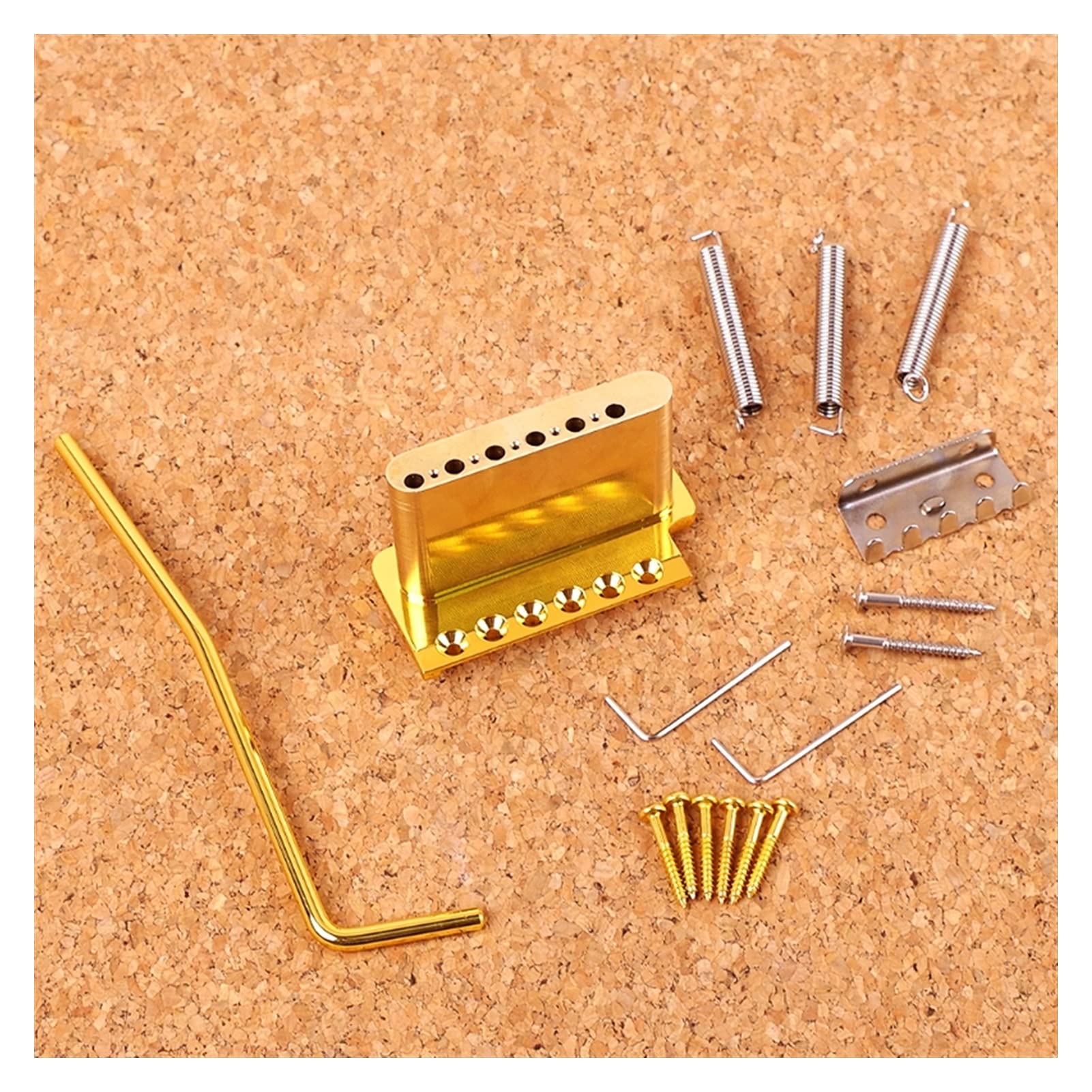 6-String Gold Metal Electric Guitar Bridge Tremolo System Set with Wrench & Screws - Replacement Tailpiece for Stratocaster Guitars | Perfect for Upgrades, Repairs & DIY Guitar Maintenance