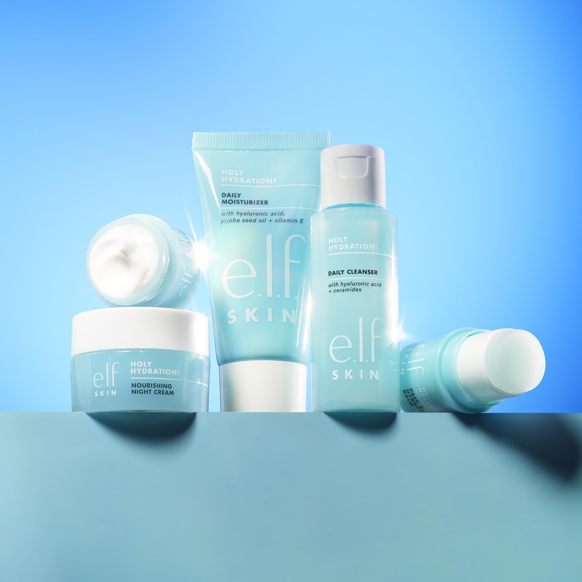 e.l.f. SKIN Holy Hydration! Jet Set Hydration Kit - Travel Friendly Hydrating Skincare Set with Face Cleanser, Balm, Moisturizer, Eye Cream & Night Cream | Vegan & Cruelty-Free | Perfect for On-The-Go Skincare & Airplane Travel Essentials