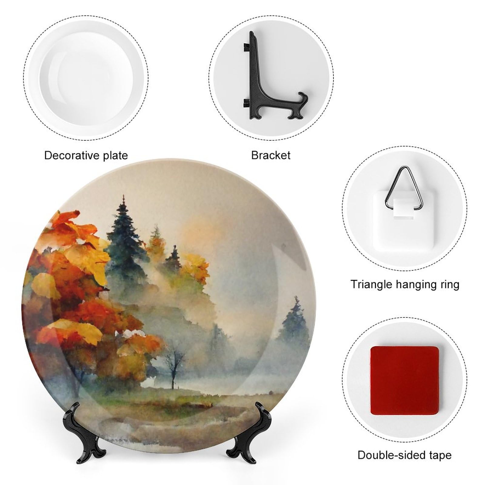 10 Inch Autumn Decorative Plates - Misty Forest Abstract Painting Porcelain Display Plate for Home, Wall, Office & Kitchen Decor | Thanksgiving Gifts | Perfect for Holiday Tablescapes & Seasonal Home Styling