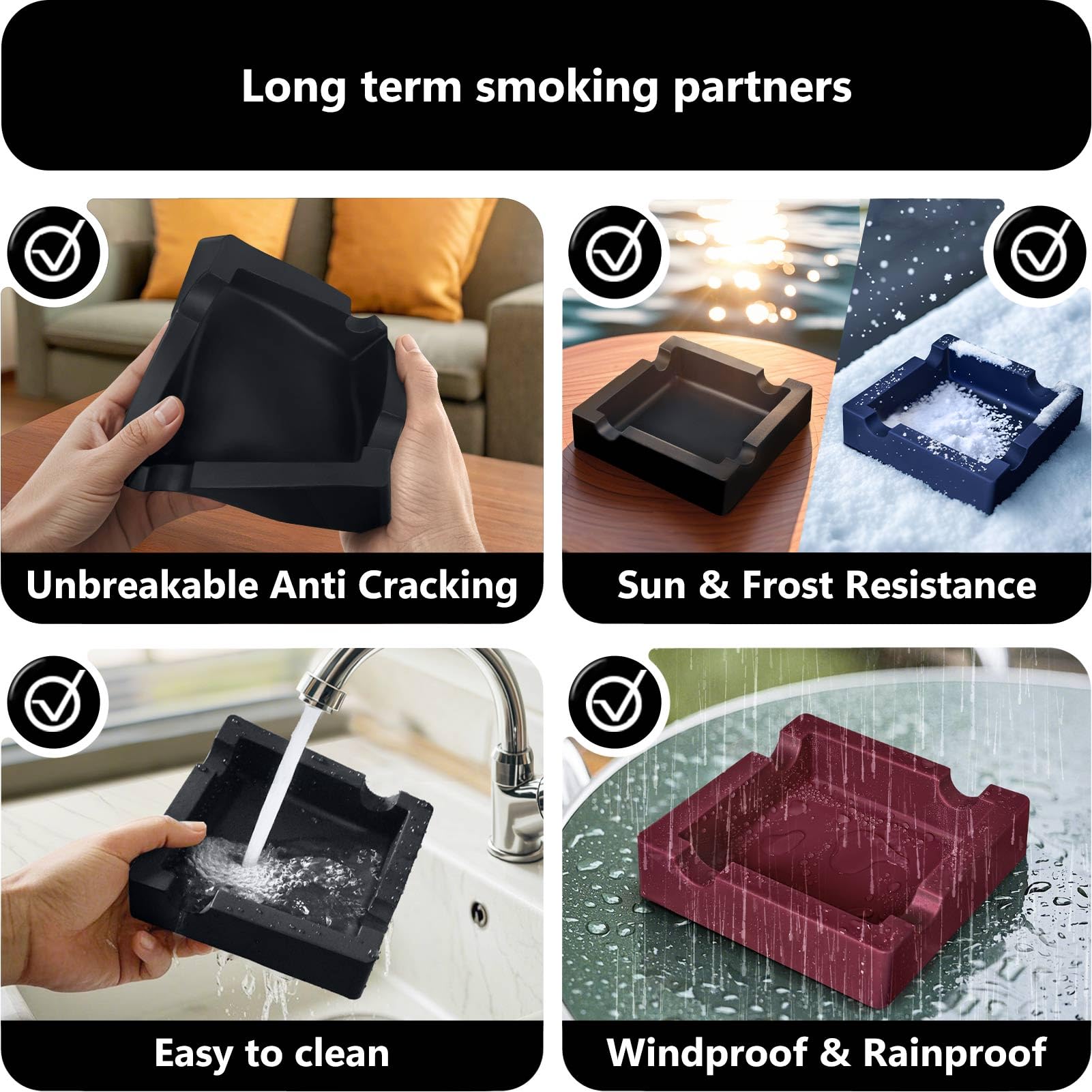 Premium Outdoor Cigar Ashtray with 3 Built-in Cutters - Large Ring Gauge Silicone Ash Tray (5.9