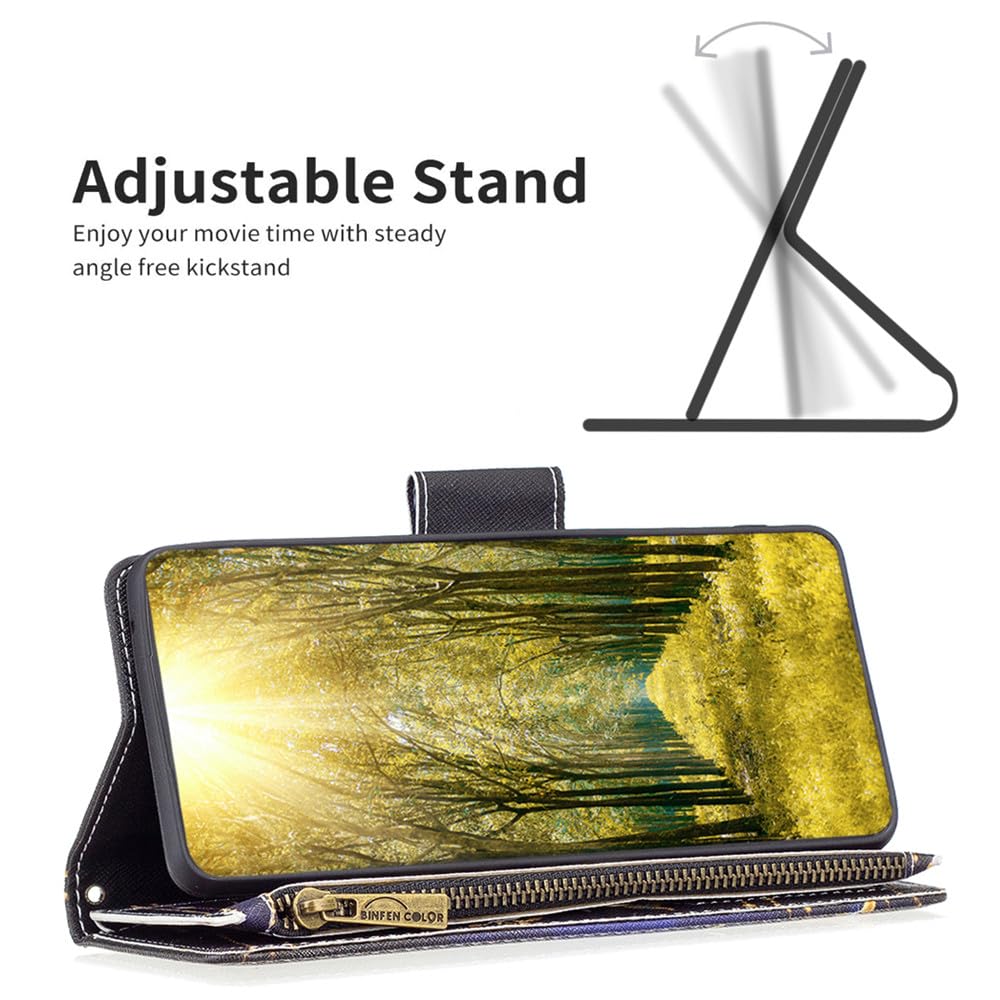 XYX Wallet Case for Samsung Galaxy A03s - PU Leather Flip Cover with Zipper, 9 Card Slots & Wrist Strap | Big Butterfly Design | Perfect for Daily Use, Travel & Hands-Free Convenience