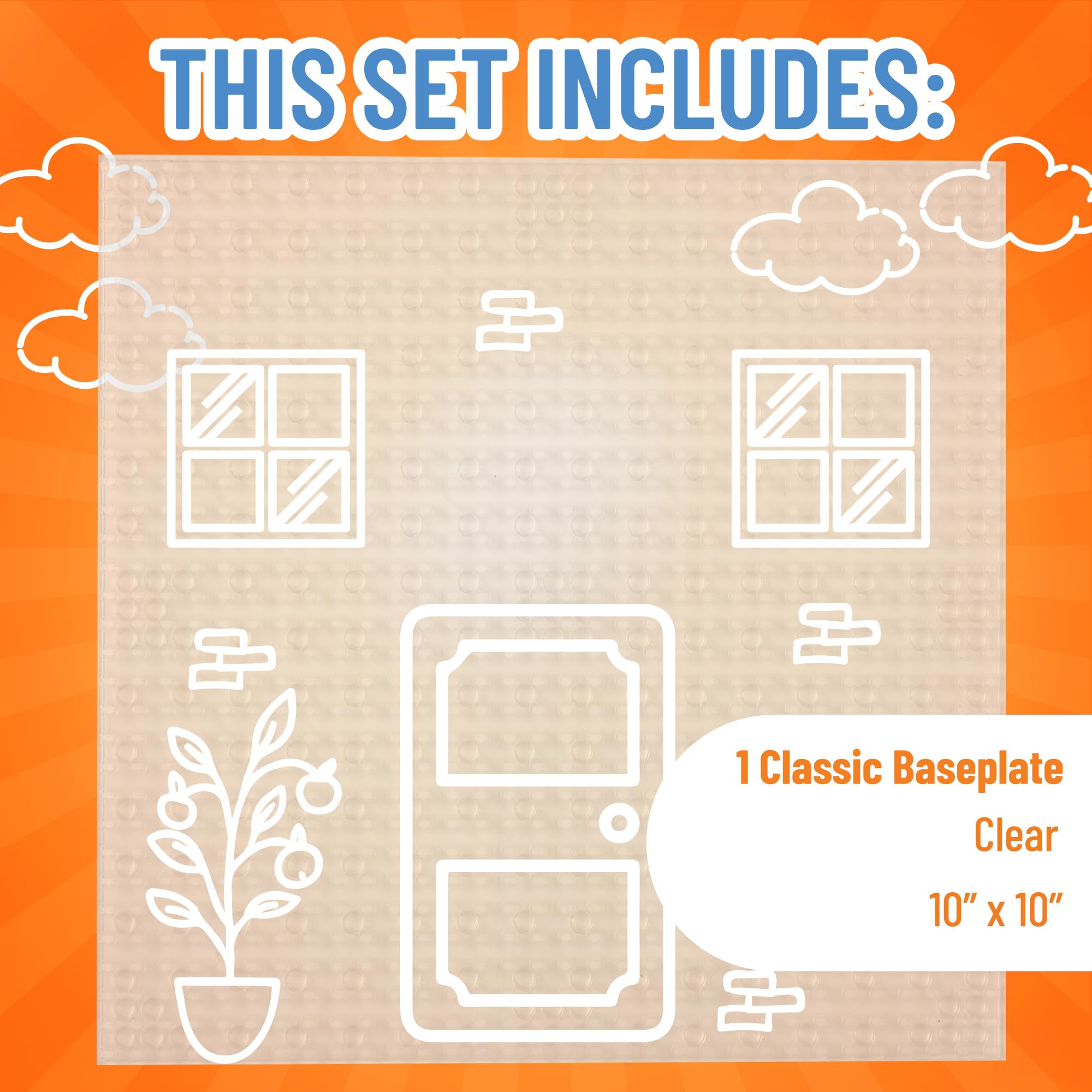 Strictly Briks Large 10x10 Inch Clear Baseplate - 100% Lego Compatible Stackable Building Plate for Tables, Mats & DIY Projects | Classic Brick Base for Creative Play & Displays