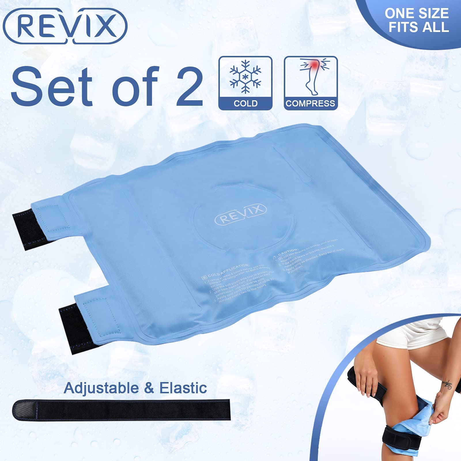 REVIX Reusable Knee Ice Pack Wrap with Cold Compression Therapy - Large Gel Ice Wrap for Knee Pain Relief, Swelling, Injuries & Recovery - Perfect for Post-Workout, Arthritis, Sports Injuries & Surgery Recovery