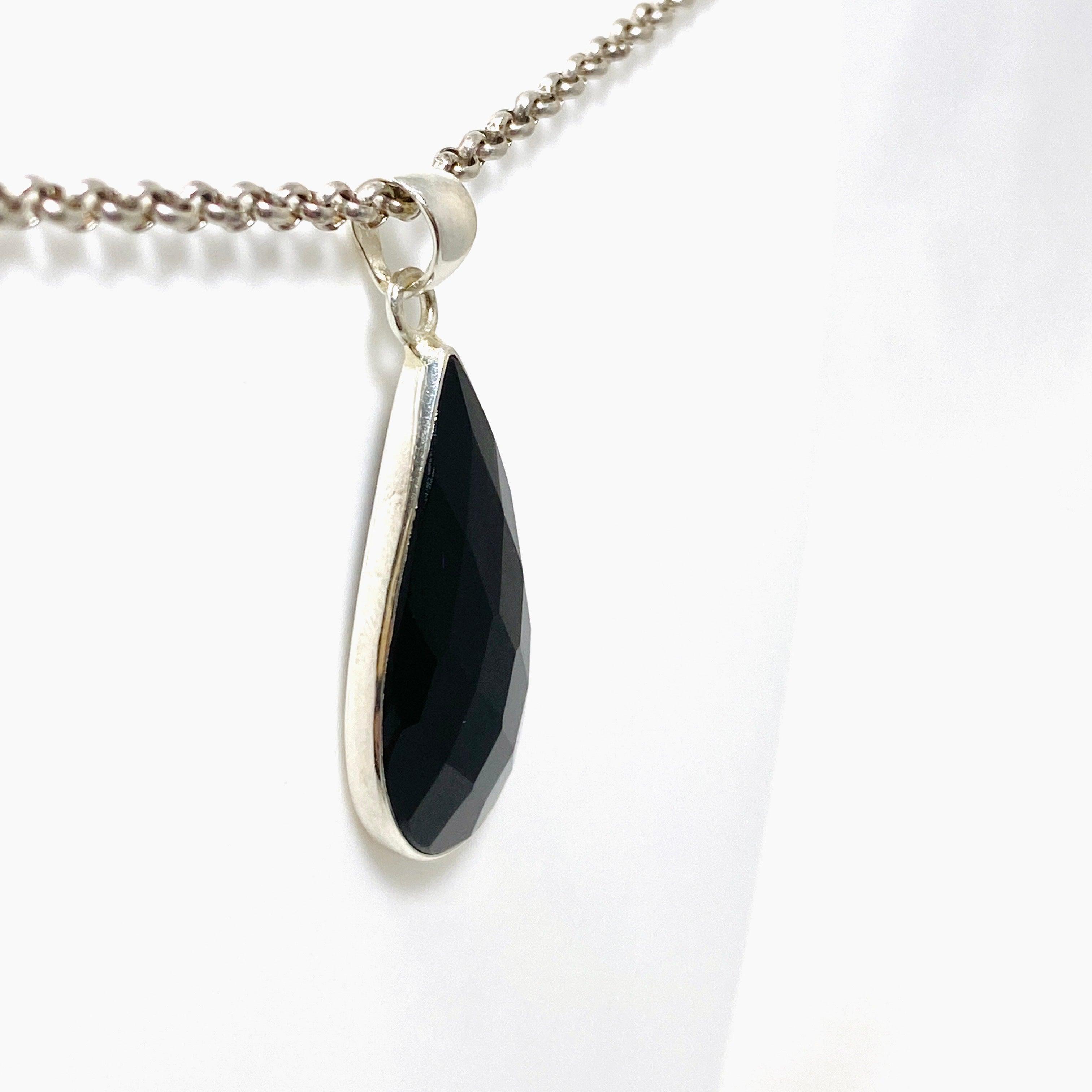 Black Onyx Teardrop Faceted Pendant Necklace KPGJ3973 - Elegant Jewelry for Women, Perfect for Evening Parties & Special Occasions