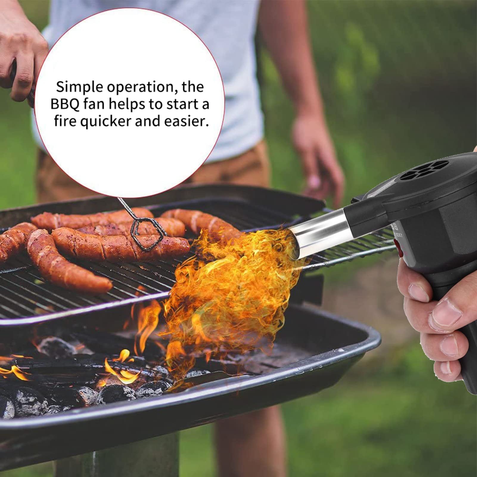 Oumefar Portable BBQ Fan - Battery Powered Handheld Grill Blower, Lightweight & High Efficiency Charcoal Starter Fan for Outdoor Cooking, Camping, Picnics, Backyard Grilling and Tailgating Parties