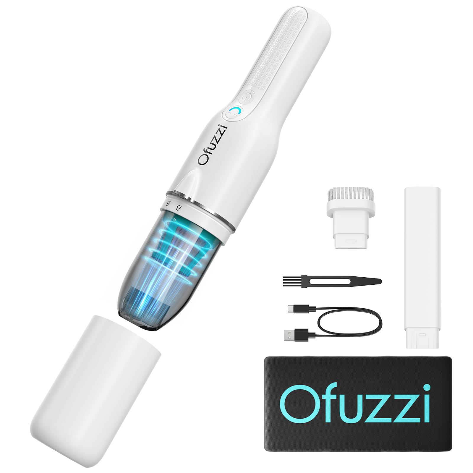 Ofuzzi Slim H7 Pro Cordless Handheld Vacuum Cleaner - 1.0LB Ultra Lightweight, 27AW/11kPa Powerful Suction, LED Light & 2 Speed Modes, Low Noise, USB-C Charging - Perfect for Home, Car, Pet Hair Cleaning & Quick Spills (White)
