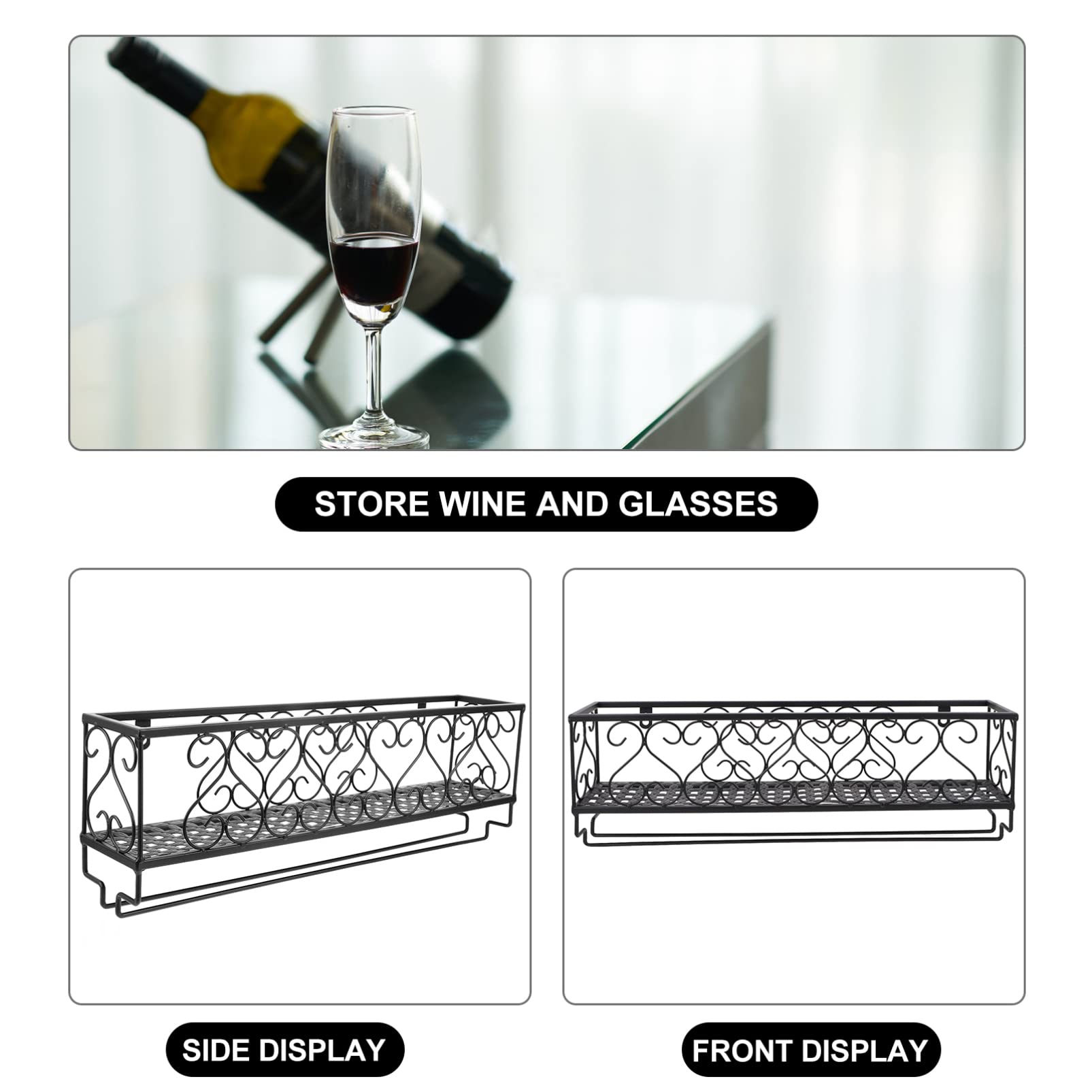 Stainless Steel Wall Mounted Wine Glass Holder - 50cm Wine Rack Organizer for Stemware & Goblets | Kitchen Storage Basket for Wine Cups & Sundries | Perfect for Bars, Restaurants & Home Kitchens