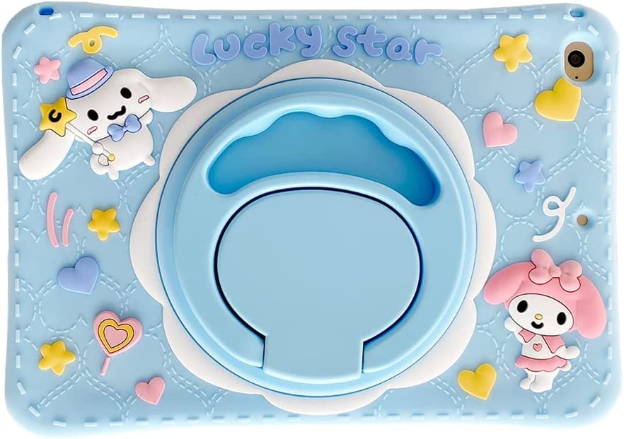 Premium Rotating Kickstand Case for iPad 6th/5th Gen & Air 2 (9.7-inch 2017/2018) - Shockproof Silicone Protective Cover with Stand for Women & Girls - Cute Blue Tablet Case for Work, School & Travel