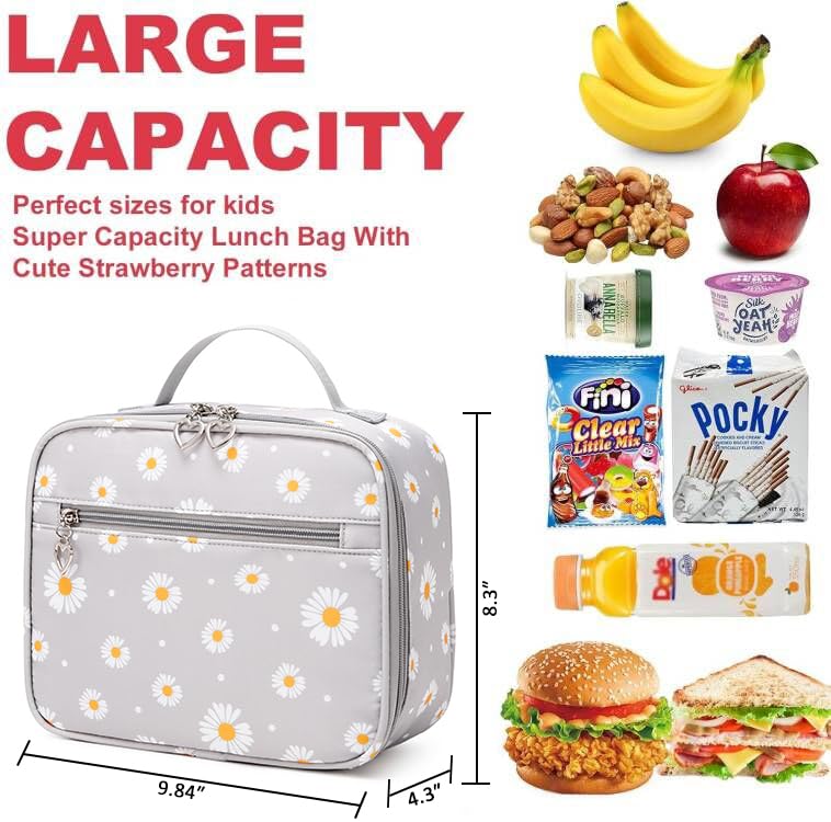 **Cute Daisy Print Girls Backpack for School - Lightweight Elementary Bookbag with Lunch Box & Pencil Case - Perfect for Kindergarten, Primary School & Travel**