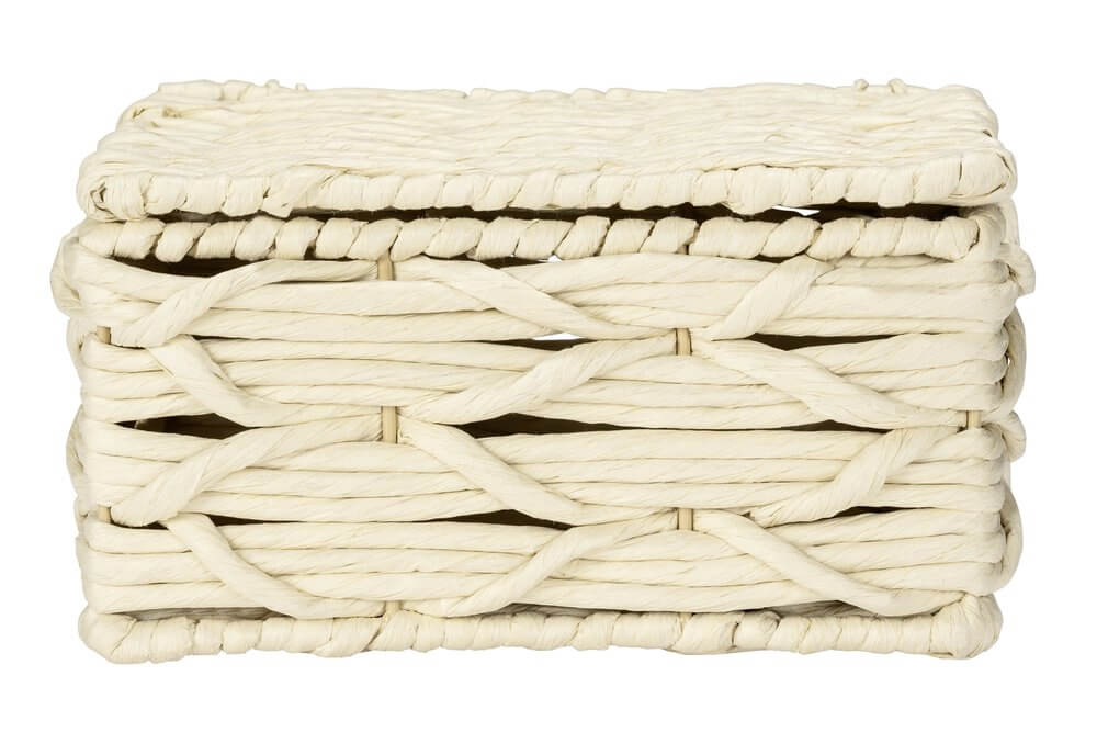 Vabriano Woven Storage Basket with Lid - Cream Color Home Organization Box for Bedroom, Living Room, and Office Storage