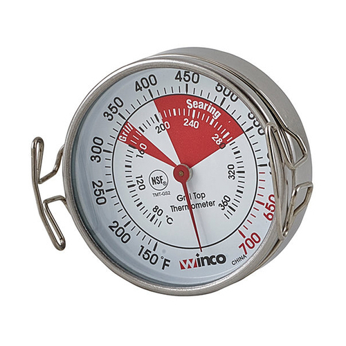 Winco Grill Surface Dial Thermometer with Clip - 150° to 700°F (TMT GS2) - Perfect for BBQ, Smoker, Oven & Outdoor Cooking
