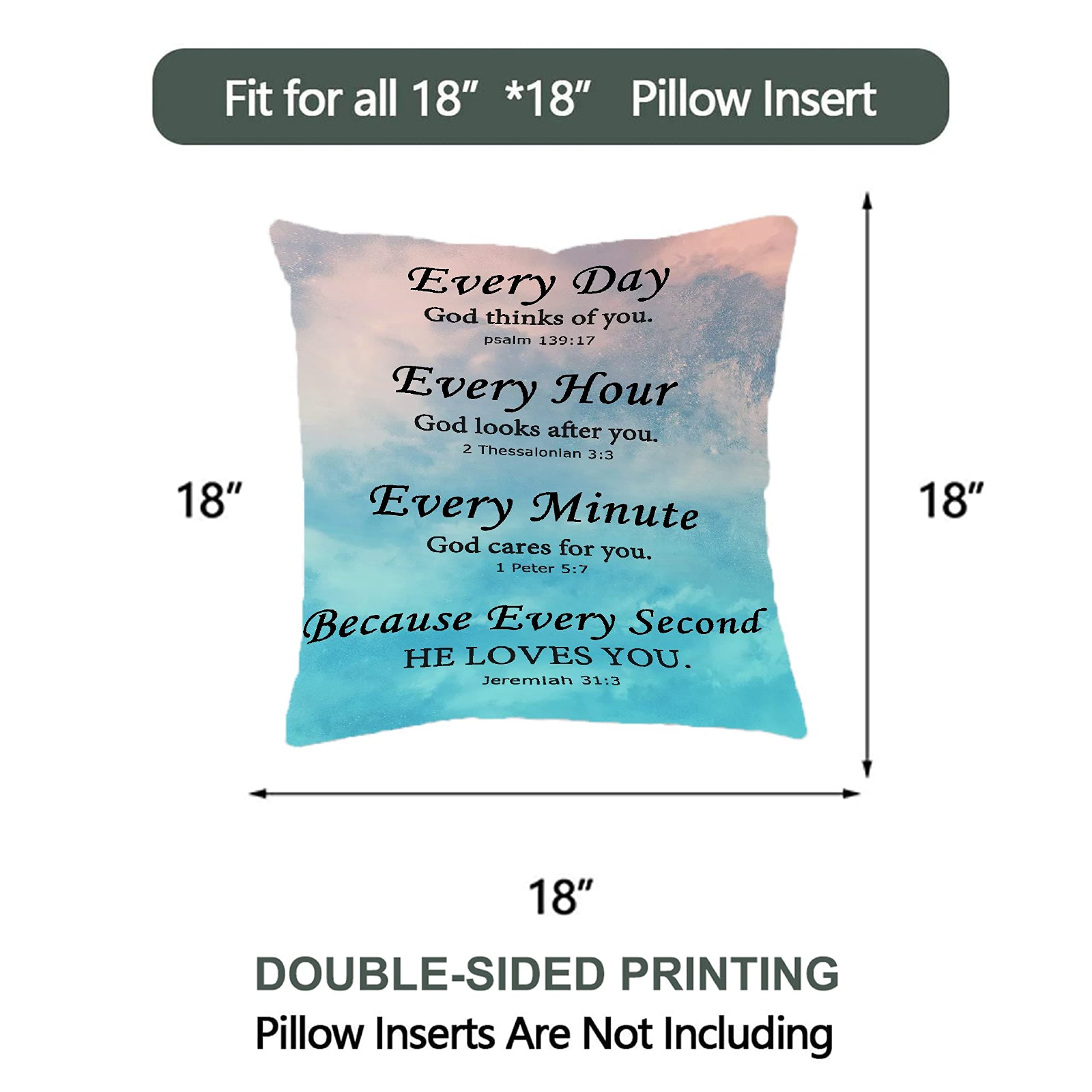 Inspirational Bible Verse Pillow Covers 18x18 Inch - Religious Home Decor Square Throw Pillow Cases for Sofa, Bed, Car - Perfect Christian Gift for Women & Men