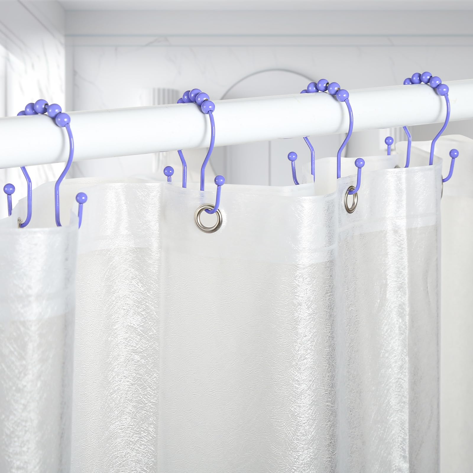 Goowin 12 Pack Stainless Steel Shower Curtain Hooks - Rust Proof Smooth Sliding Anti-Drop Double Rings for Bathroom Decor (Purple) | Perfect for Bathroom, Hotel, Dorm & Home Upgrade