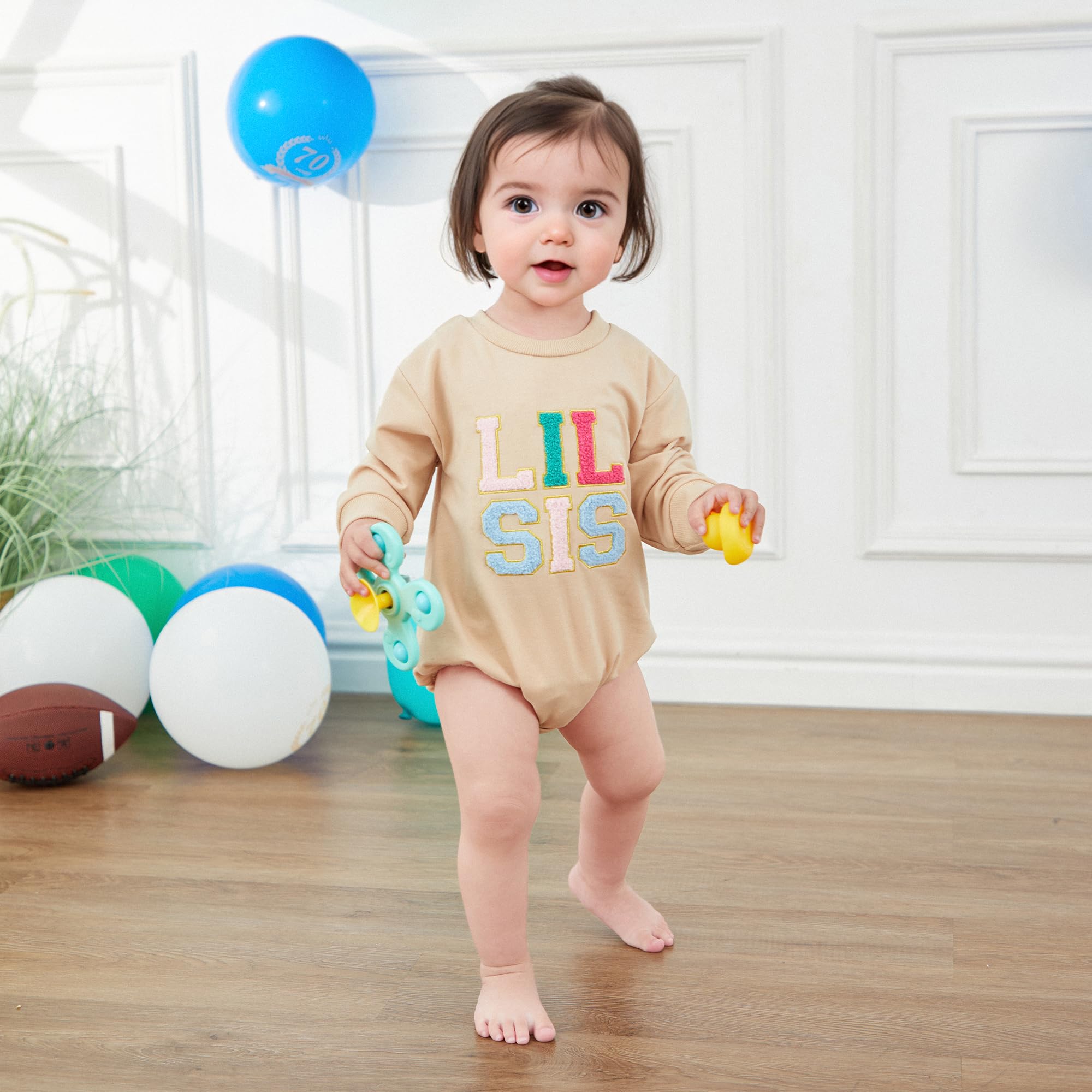 Baby Girl Fall Outfit - Cute Letter Embroidery Sweatshirt Romper Jumpsuit for Newborns & Toddlers | Big Sis Lil Sis Matching Winter Clothes for Family Photos & Holiday Outfits