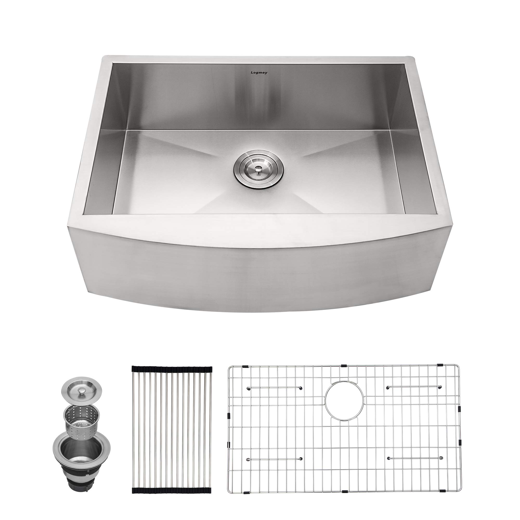 Logmey 24 Inch Farmhouse Apron Front Stainless Steel Kitchen Sink - 18 Gauge Single Bowl for Rustic & Modern Kitchens - Perfect for Farmhouse, Cottage & Country Style Homes