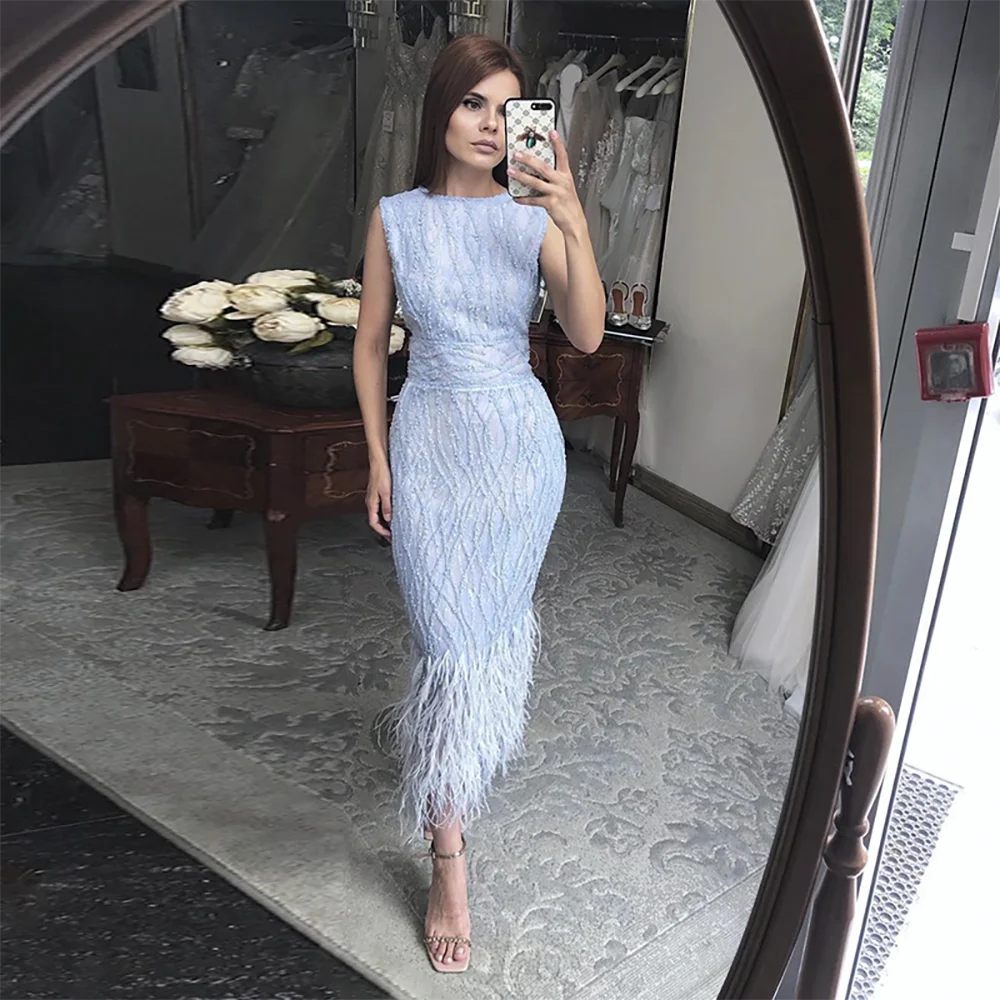 Elegant Black & White Feather Midi Evening Dress LA72076 - Perfect for Prom, Cocktail Party & Formal Events