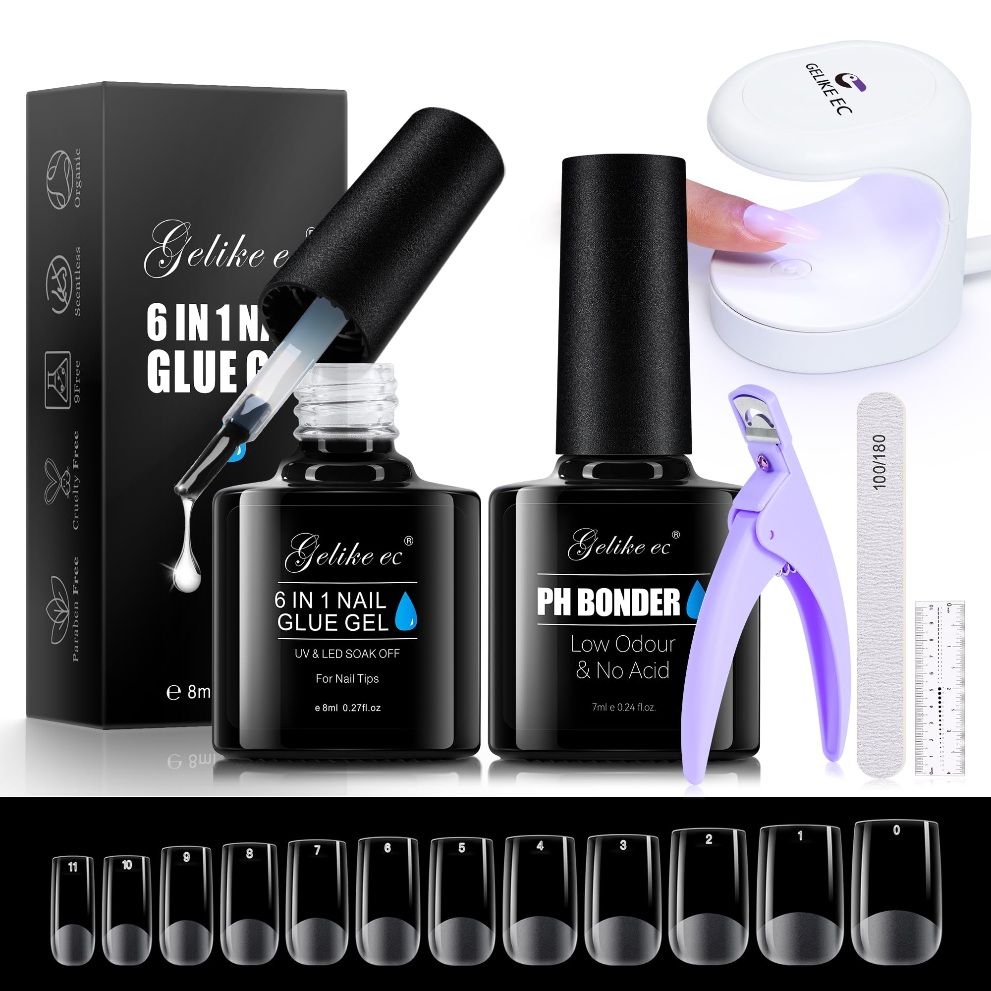 **Gelike 6-in-1 Gel Nail Kit with LED Lamp – 528pcs Short Square Tips & Nail Art Tools for DIY Home Manicure | Professional Salon-Quality Nails for Beginners, Gifts & Special Occasions | Perfect for Home Use, Bridal Nails, Holiday Nail Art, Parties & Travel**    *(Ideal for at-home manicures, weddings, birthdays, vacations, and salon-style nail designs on the go!)*